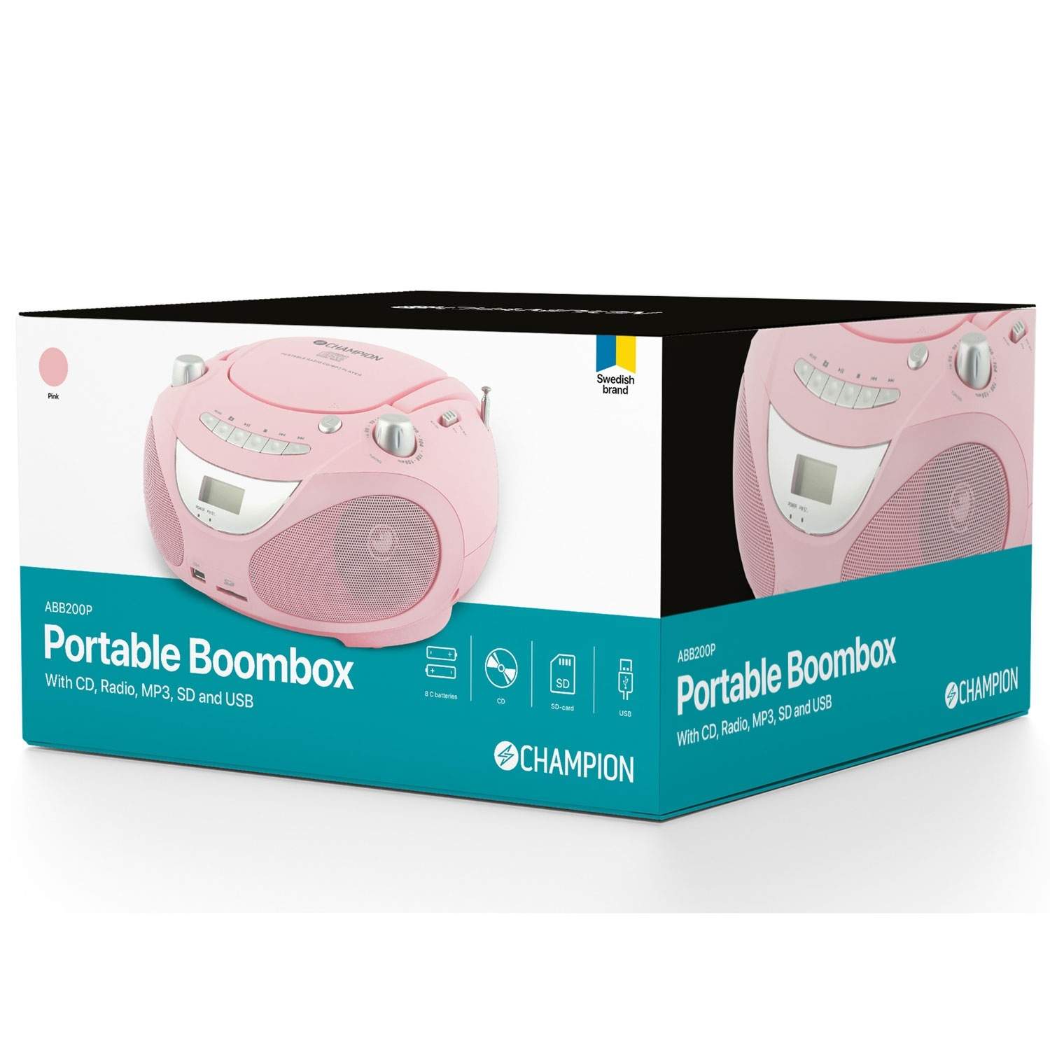 Alternativ bild 1 för Boombox CD/Radio/MP3/USB Pink