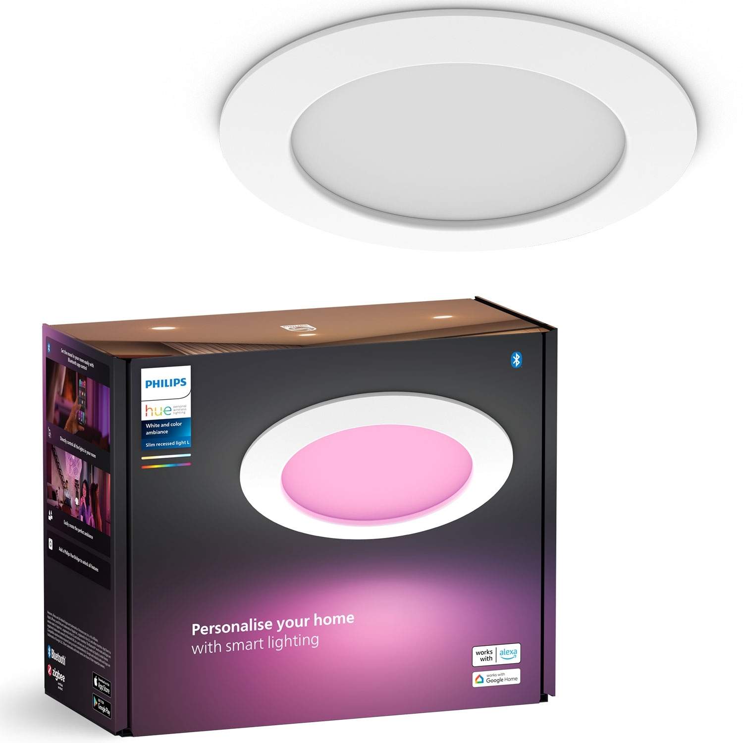 Hue Slim Downlight L 170mm Hvid og Farve Ambiance Hvid 1-pak billede
