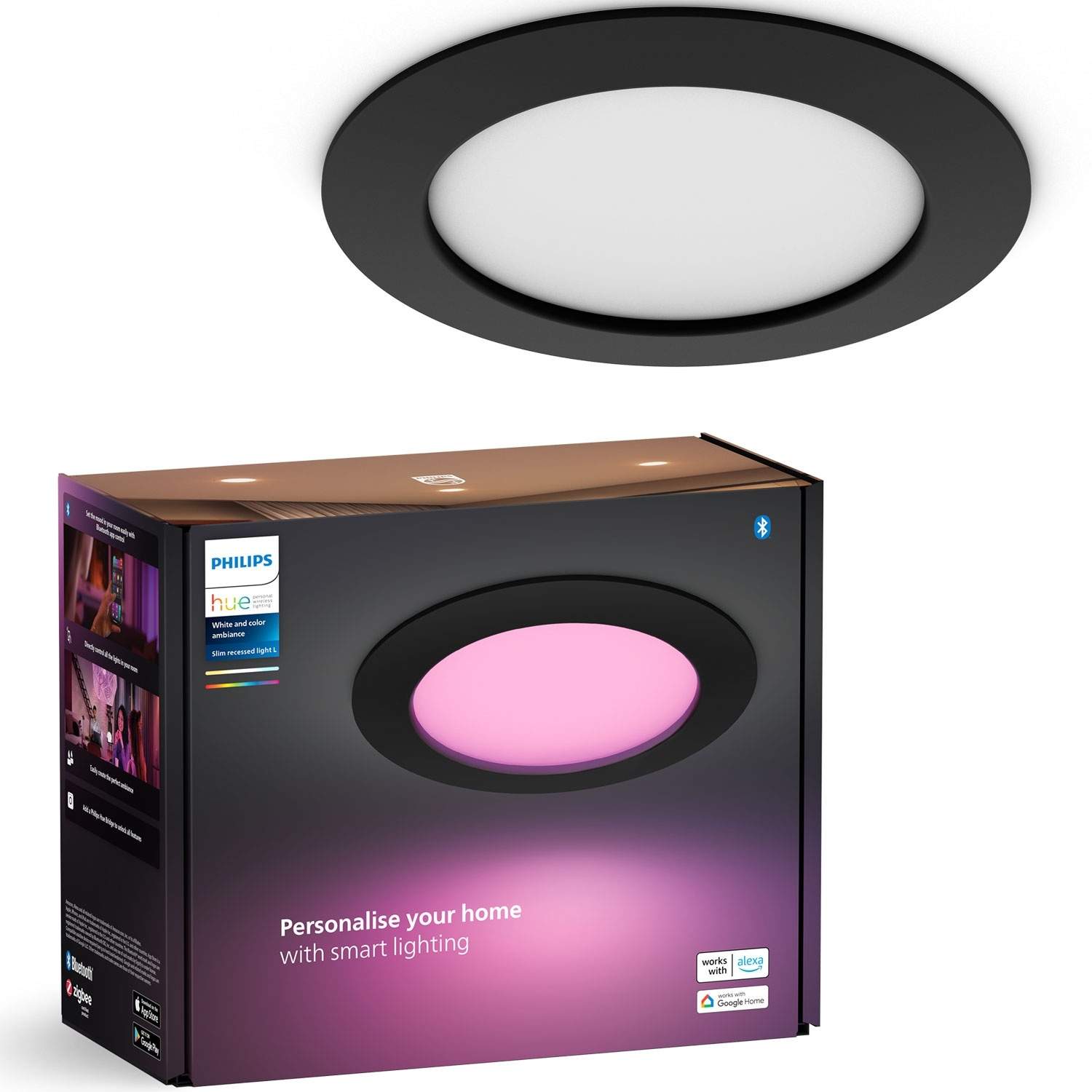 Hue Slim Downlight L 170mm Hvid og Farve Ambiance Sort 1-pak billede