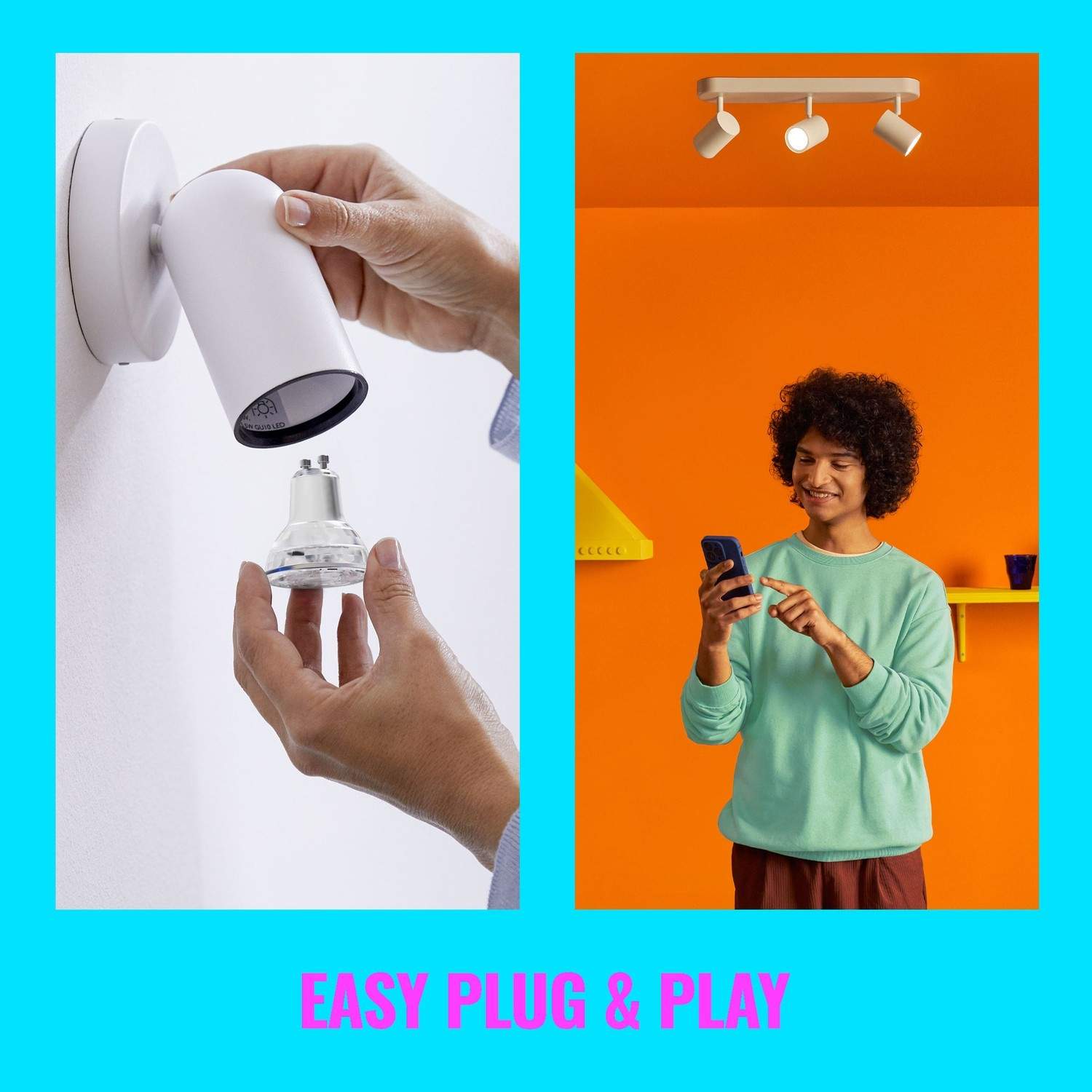 Alternativ bild 1 för WiZ Spot 50 W PAR16 GU10, Smart glödlampa, Wi-Fi/Bluetooth, Vit, GU10, PAR16, 2700 K