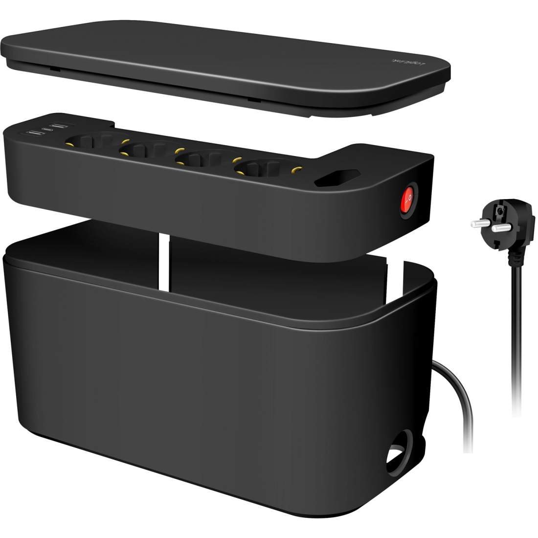 Cable box - Kabelgömma med grenuttag + USB-A/USB-C-laddning Svart | Elektronik - Tillbehör Mobil & Surfplatta - Mobiltillbehör - Mobilkablar - Tillbehör | Pryloteket