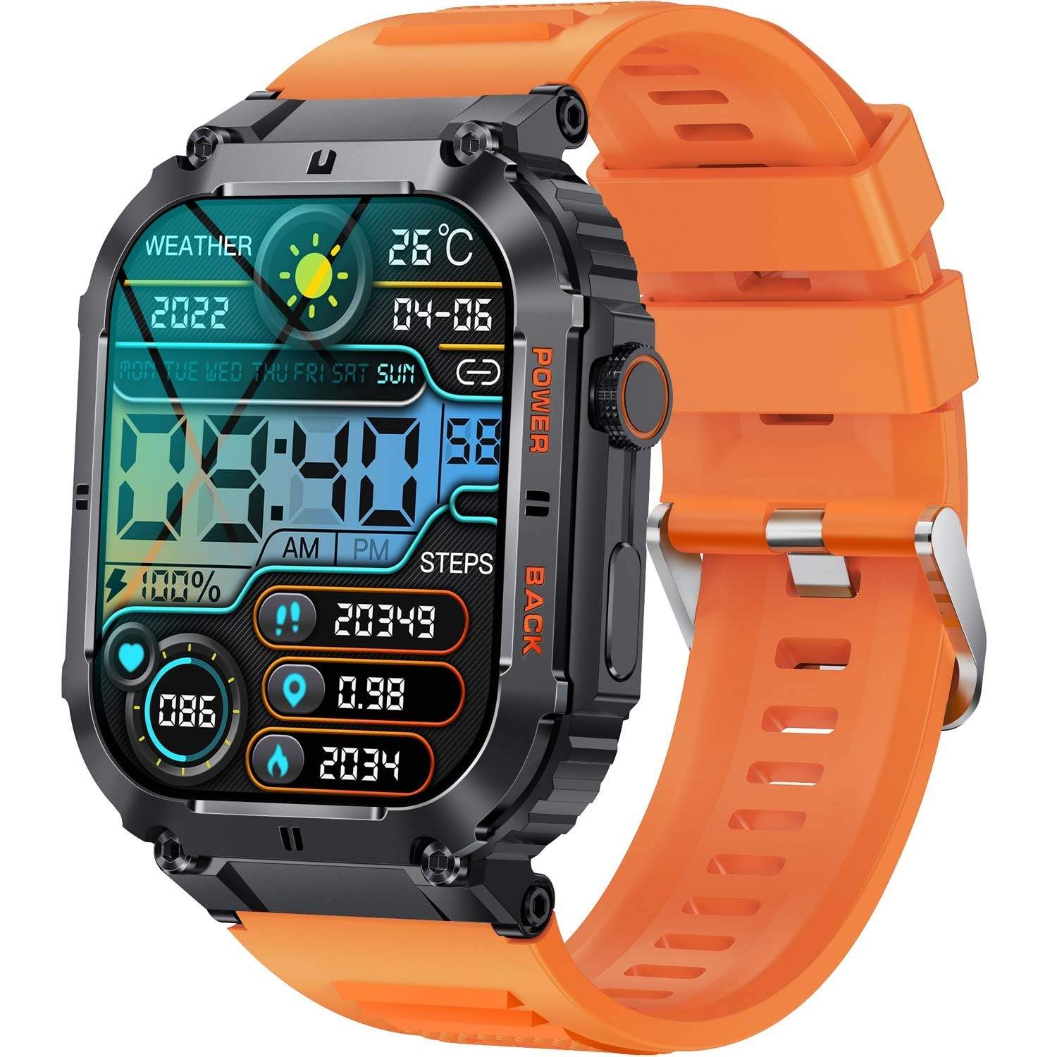 SWC-191O Bluetooth SmartWatch med puls, blodtryk og blodiltsensor & opkaldsfunktion