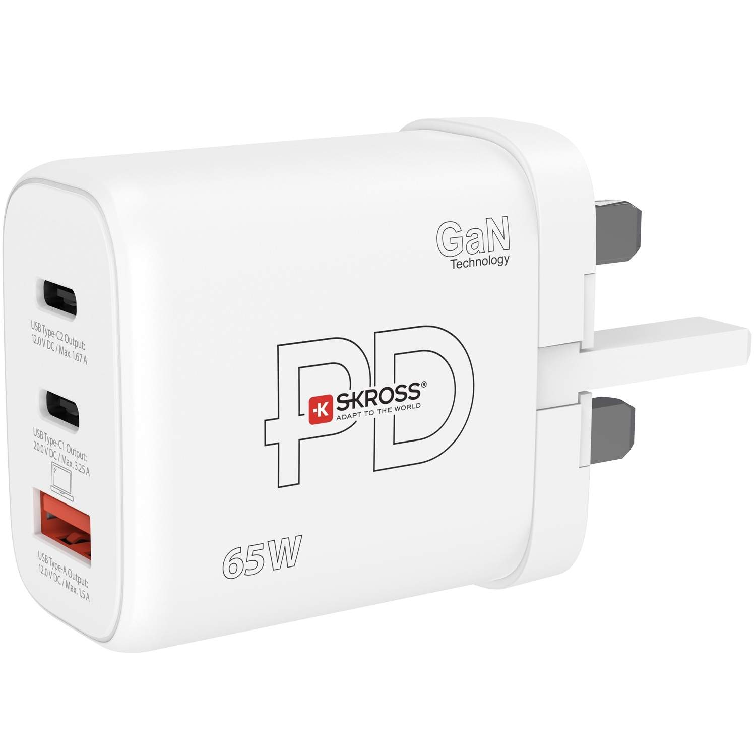 Power Charger UK osv. 2xUSB-C PD + 1xUSB-A GaN 65W billede