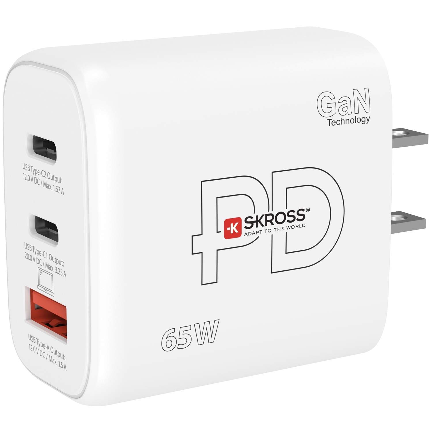 Strømoplader USA/Japan osv. 2xUSB-C PD + 1xUSB-A GaN 65W billede