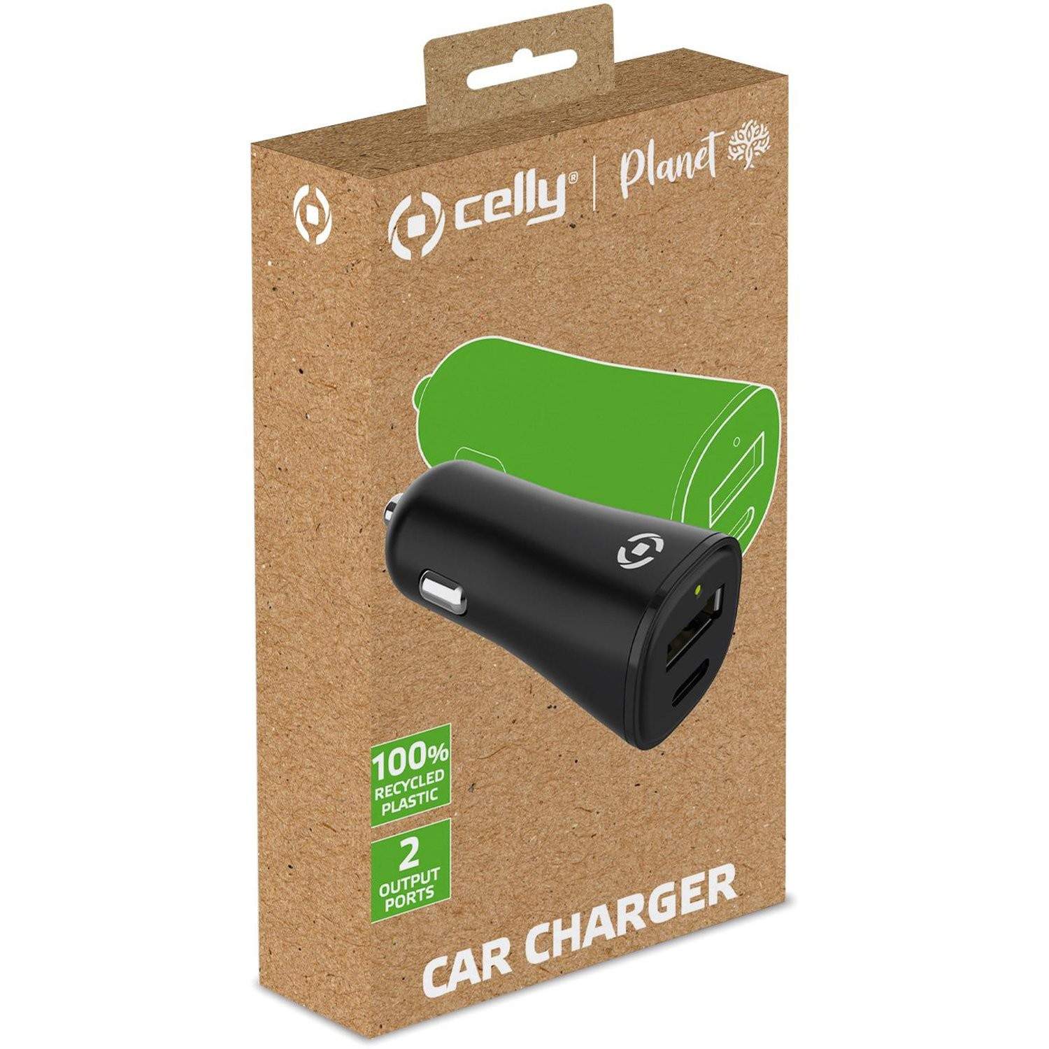 Alternativ bild 1 för Celly Planet Collection - Strömadapter för bil - 100% recycled plastics - 32 Watt - 2 utdatakontakter (USB, 24 pin USB-C) - svart