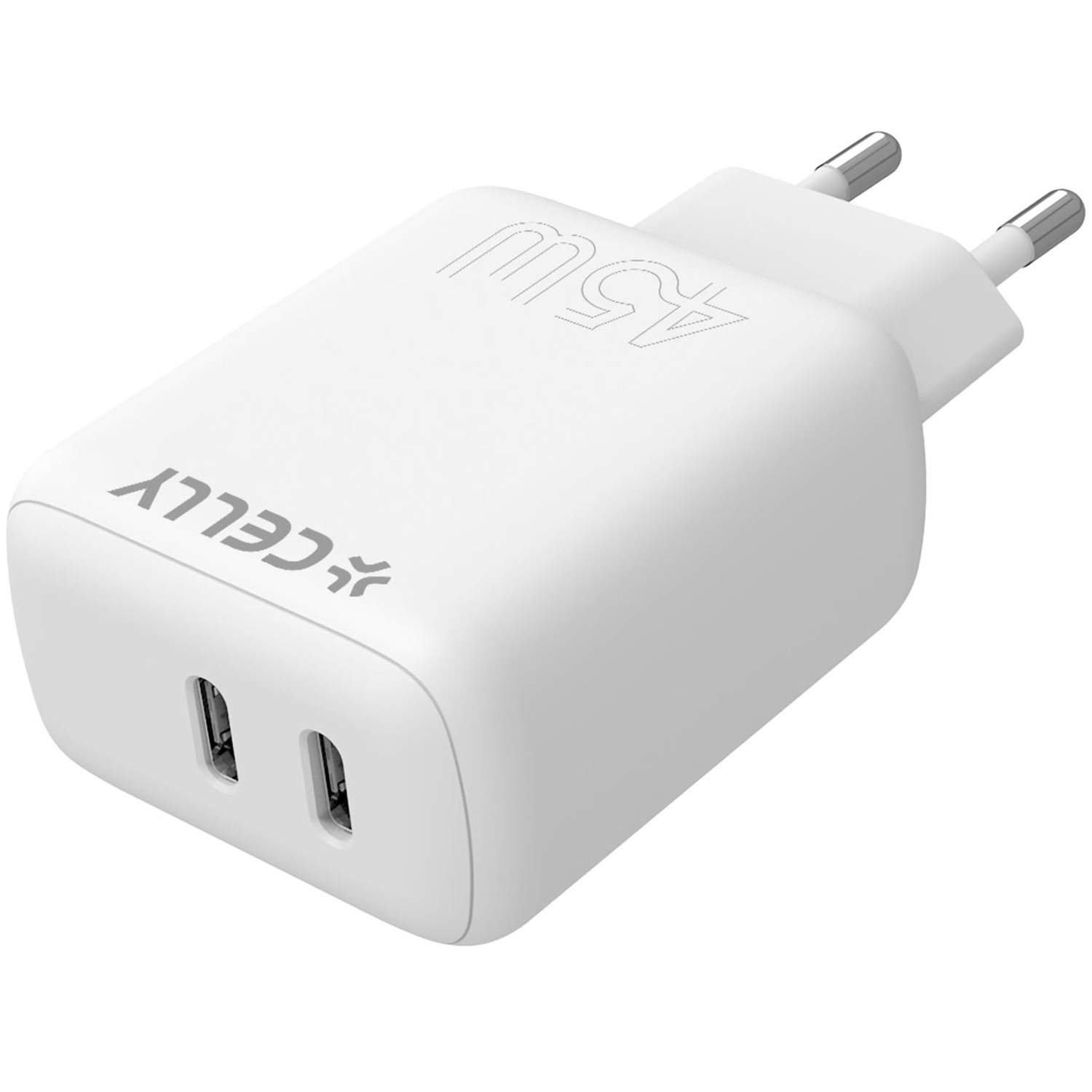 USB oplader 2 x USB-C PD 45W Hvid