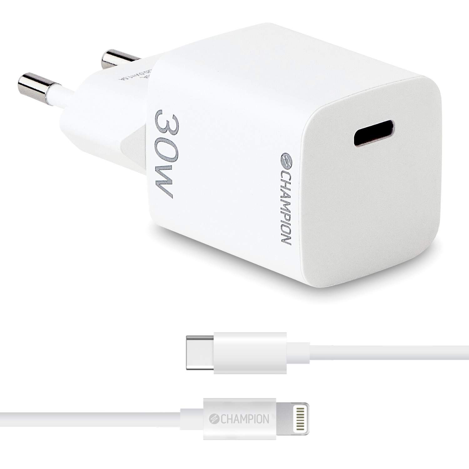 Oplader 30W + USB-C til Lightning Kabel Hvid
