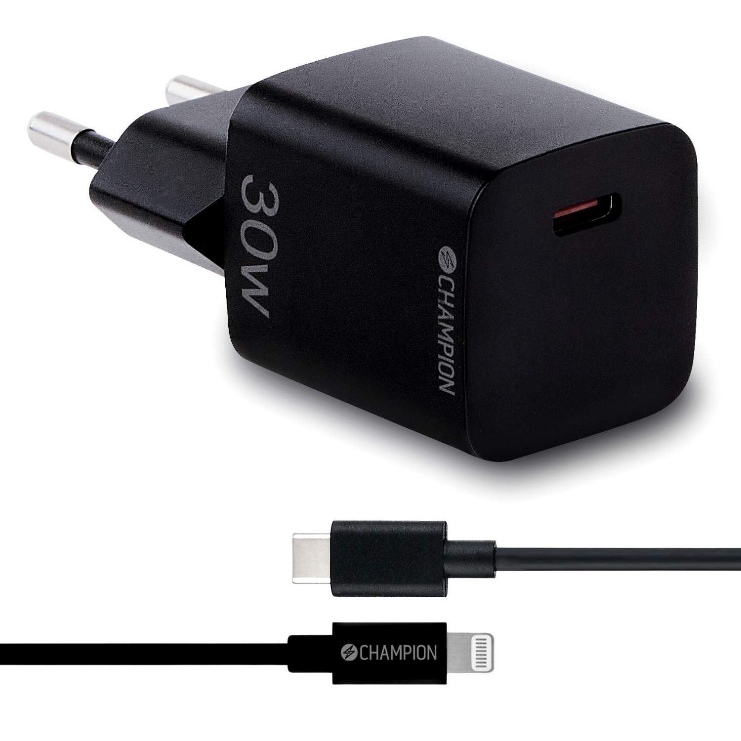 Oplader 30W + USB-C til Lightning Kabel Sort