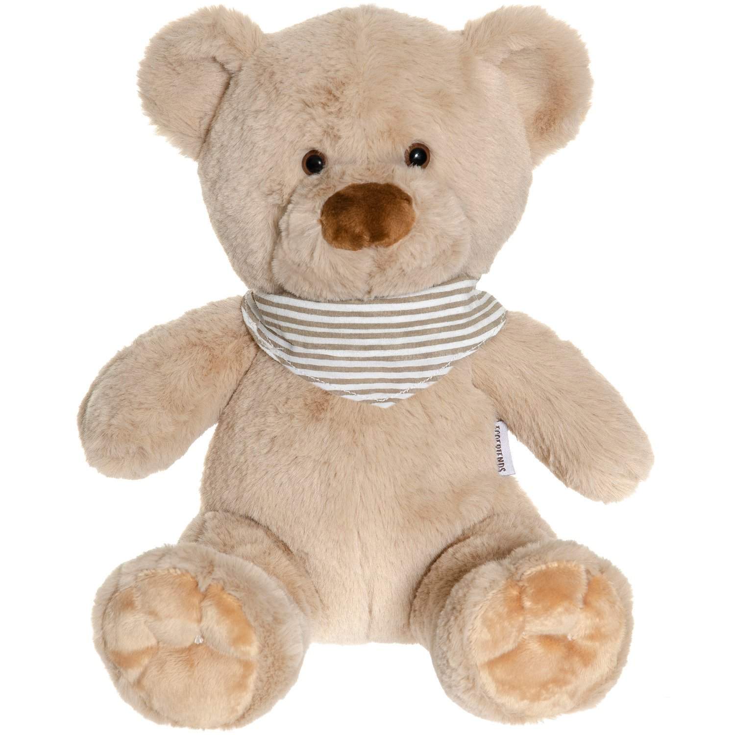 Beige bamse med tørklæde, 35 cm, miljøvenlig