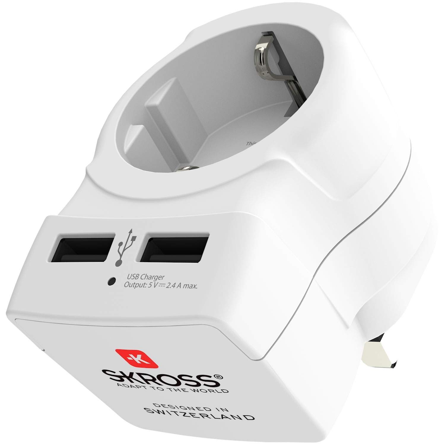 Rejseadapter Europa til Storbritannien osv. 2xUSB-A 12W jordet