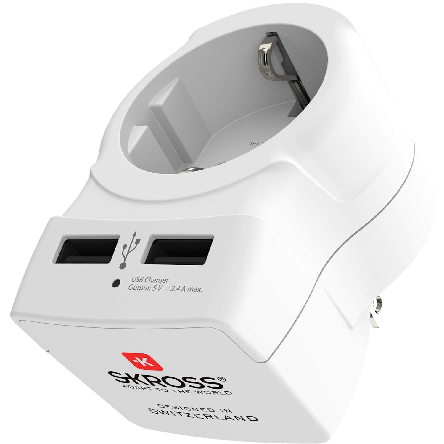 Rejseadapter Europa til USA etc. 2xUSB-A 12W Jordet