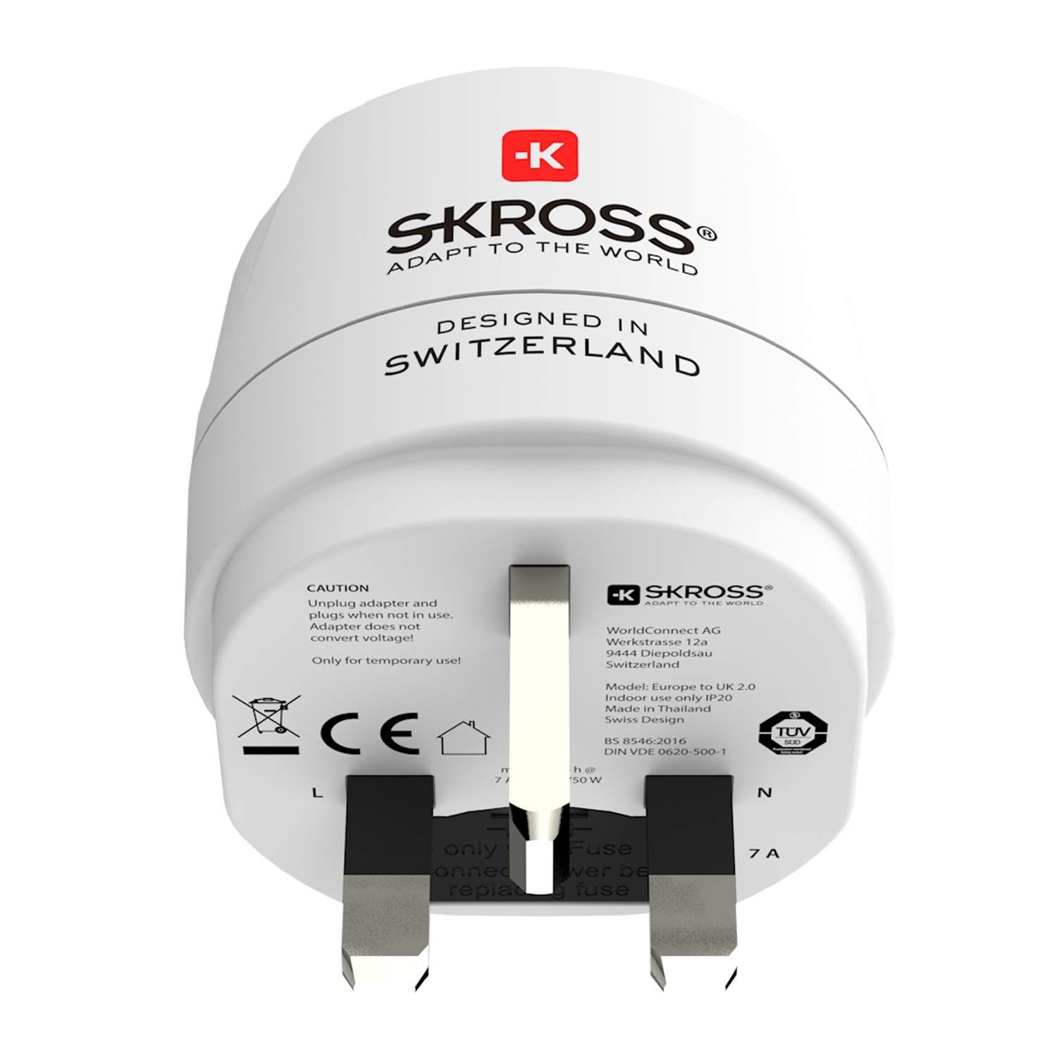Alternativ bild 1 för Skross 1.500230-E, Typ D (UK), Typ C (Europlug), 100 - 250 V, 10 A, Vit, 3250 W