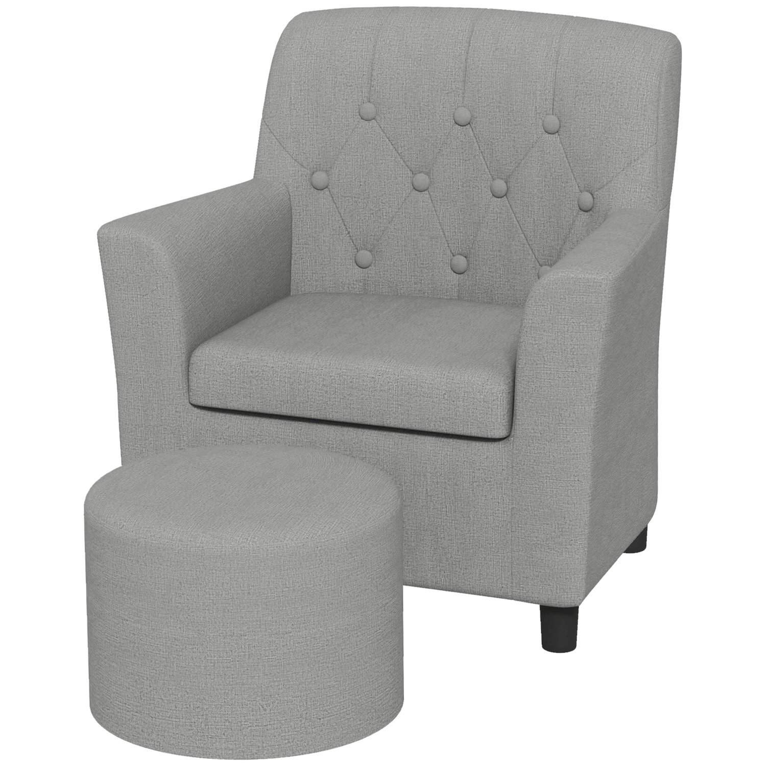 Grå børnelænestol med fodskammel i hørlook