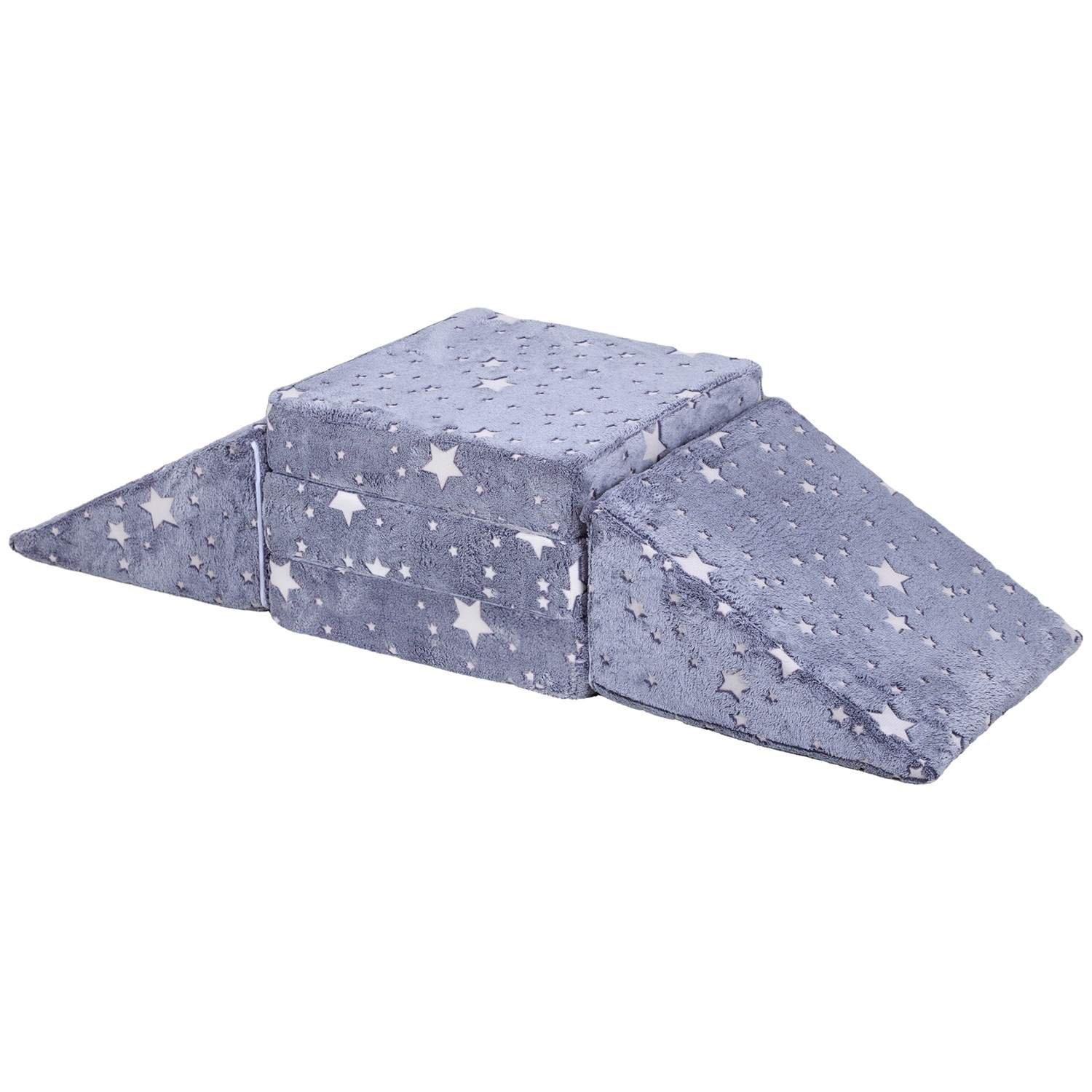 Grå barnesofa i fløjl med liggefunktion