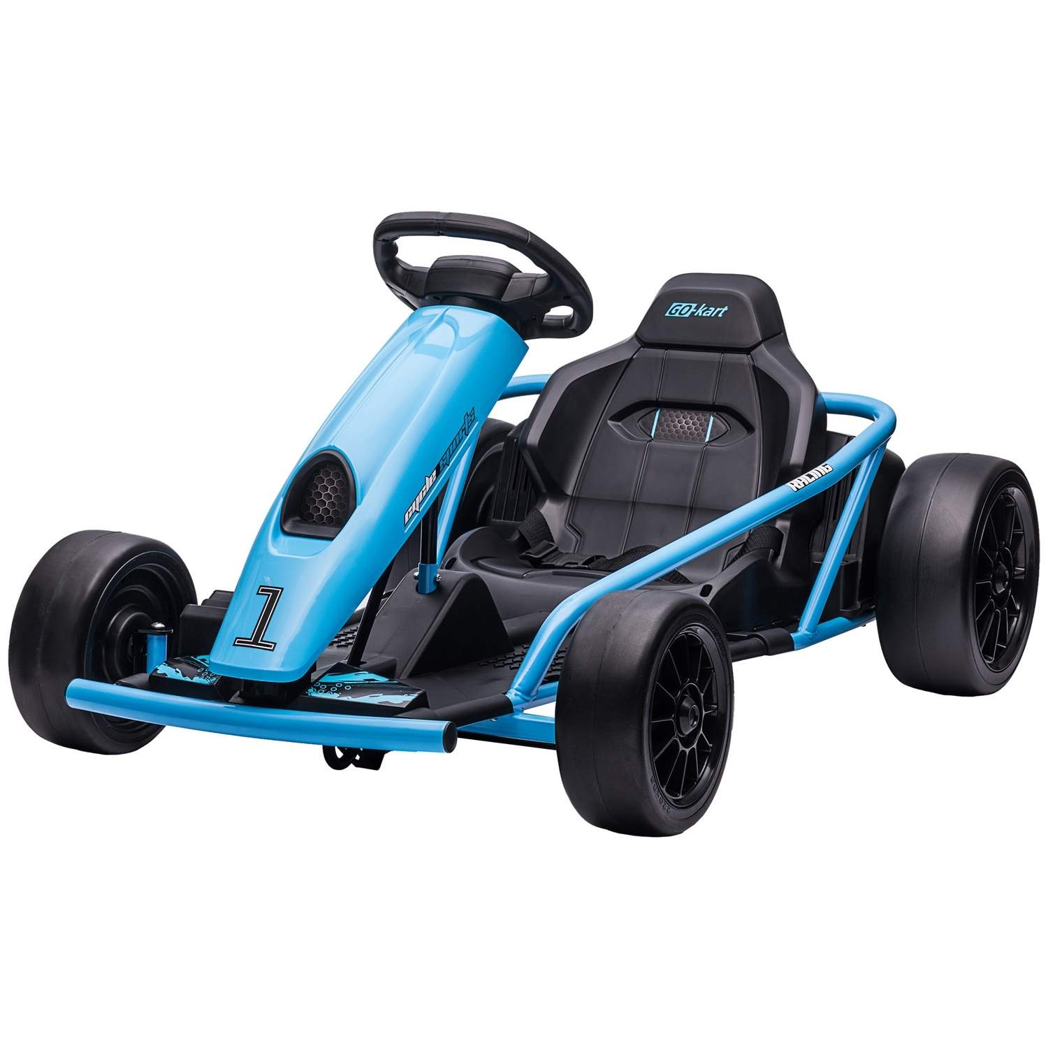 Blå elektrisk gokart til børn 8-12 år, 24V med sikkerhedssele
