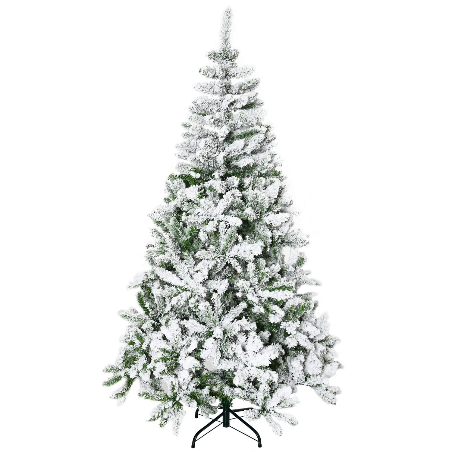 Kunstigt juletræ 180 cm med sne og foldbar bund