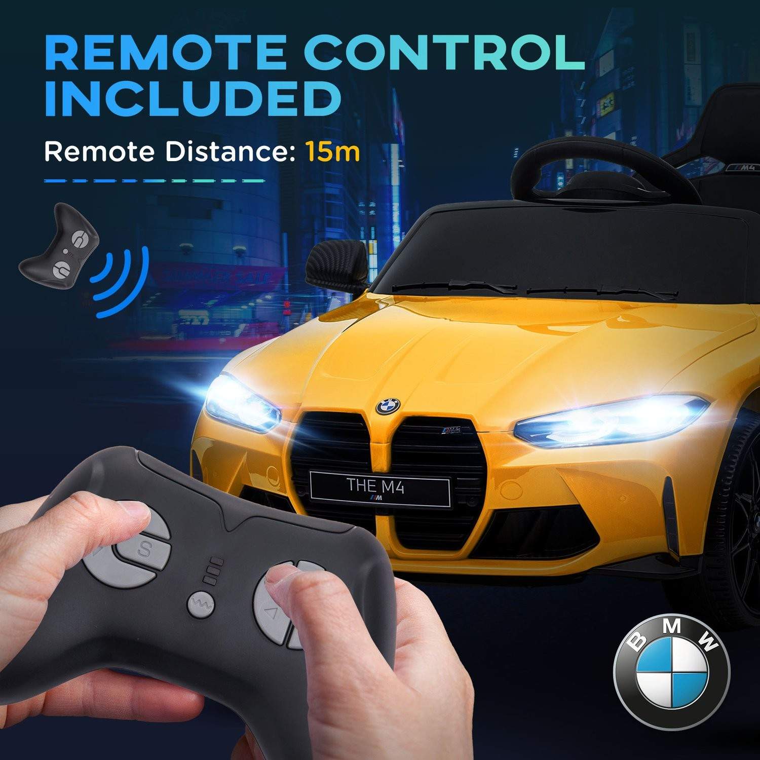 Yellow Electric car for children 3-6 years with remote control