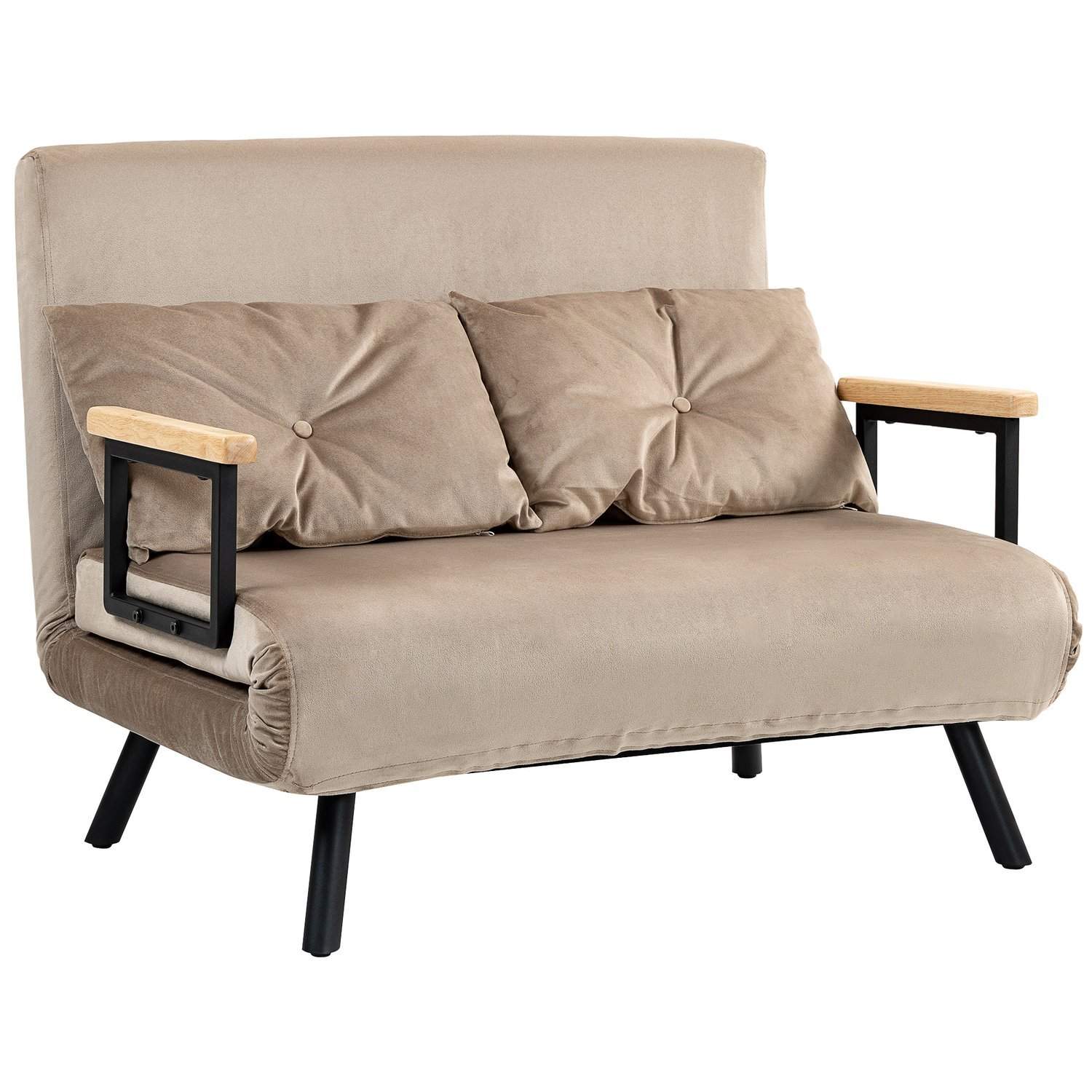 Lysebrun 2-personers sofa med sovefunktion i fløjl