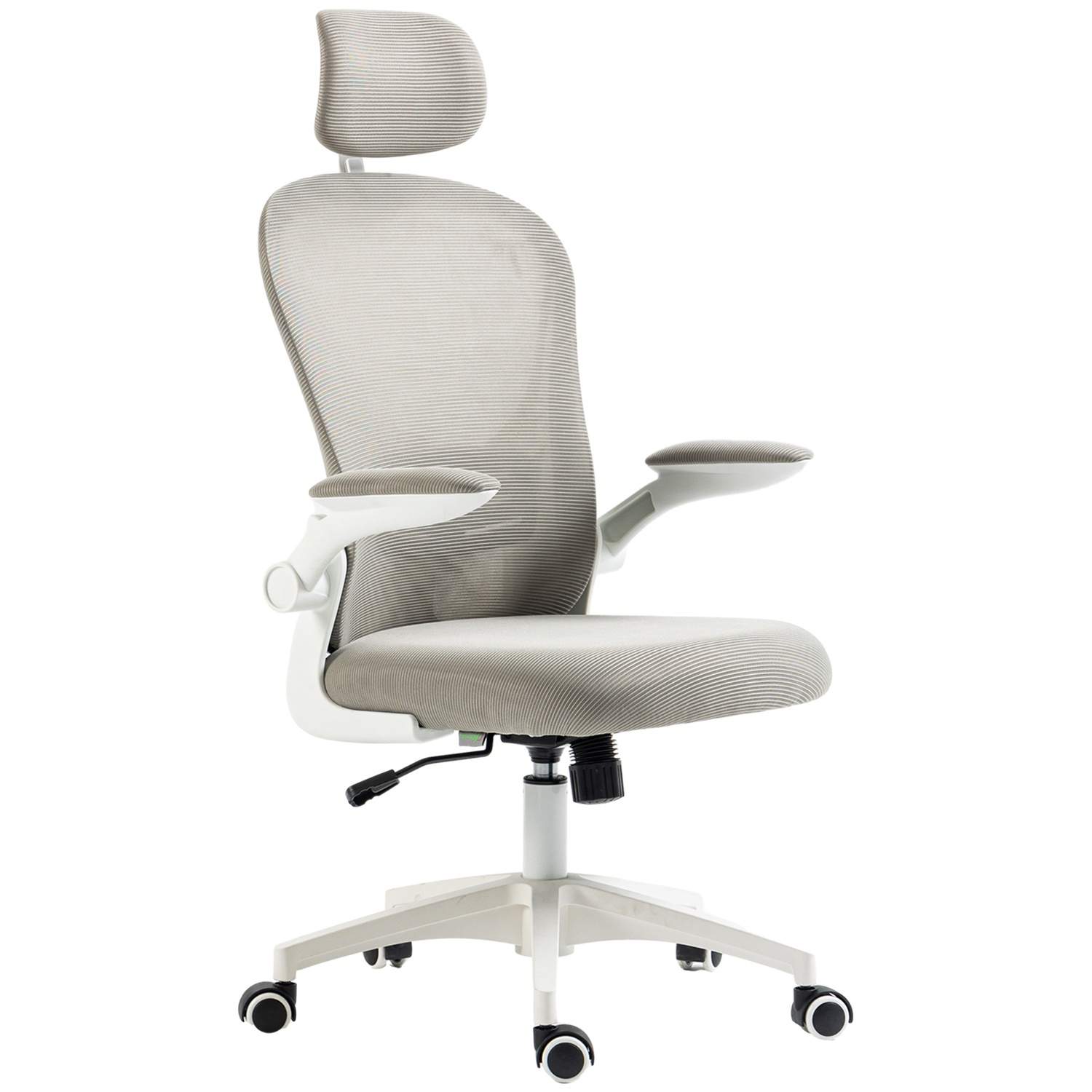 Ergonomisk kontorstol med nakkestøtte, grå