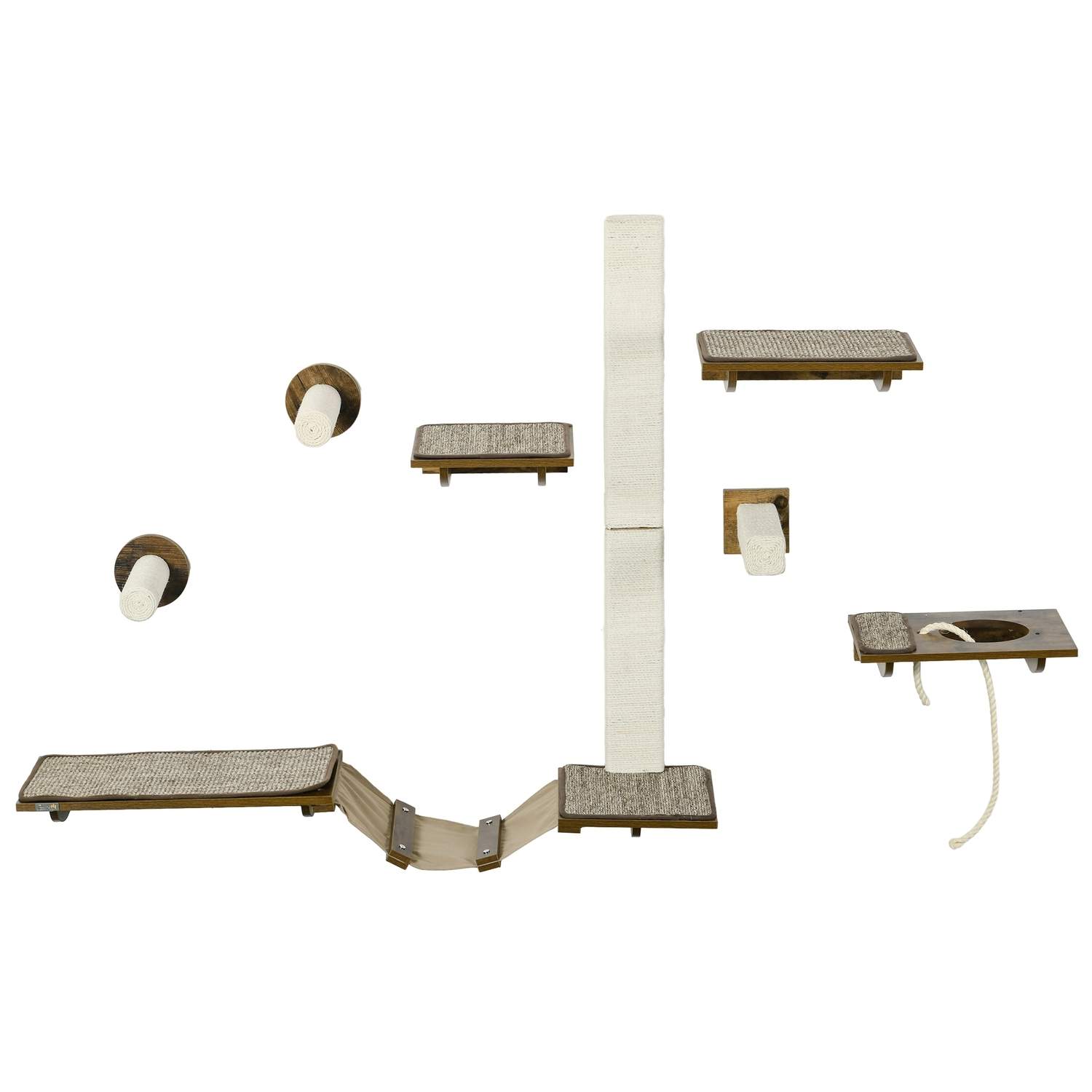 Katte klatrevægsæt 8 stk brun sisal