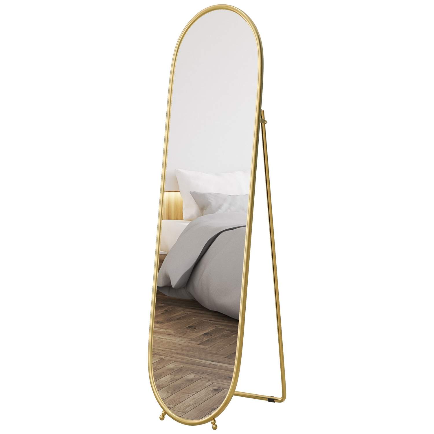 Ovalt fuldlængde spejl 160x40 cm guld med stativ