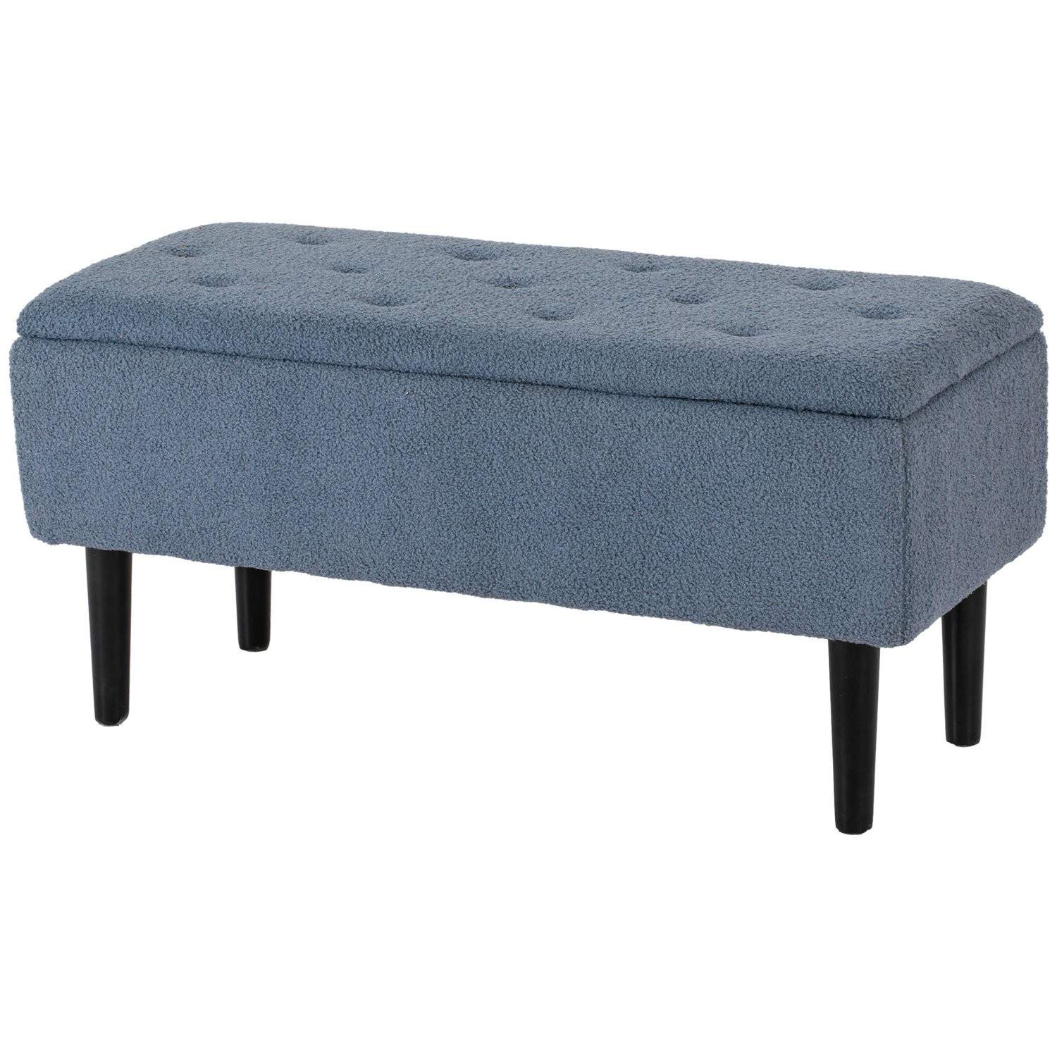 Blå polstret bænk med opbevaring 95x38x45 cm