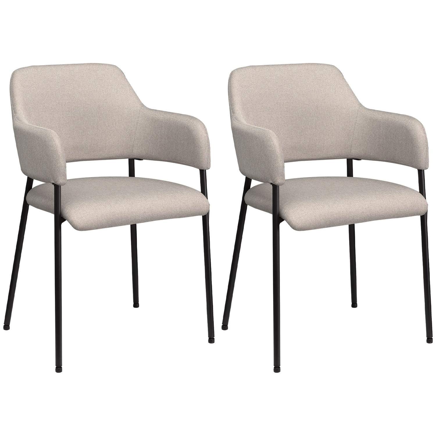 Sarja 2 ruokapöydän tuolia, keittiön tuolit selkänojalla, pehmustetut tuolit teräsjaloilla olohuoneeseen, keittiöön, beige, 54 x