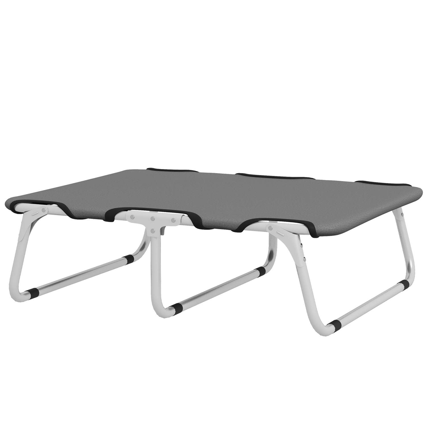 Korotettu harmaa koiransänky pienille koirille ulkona