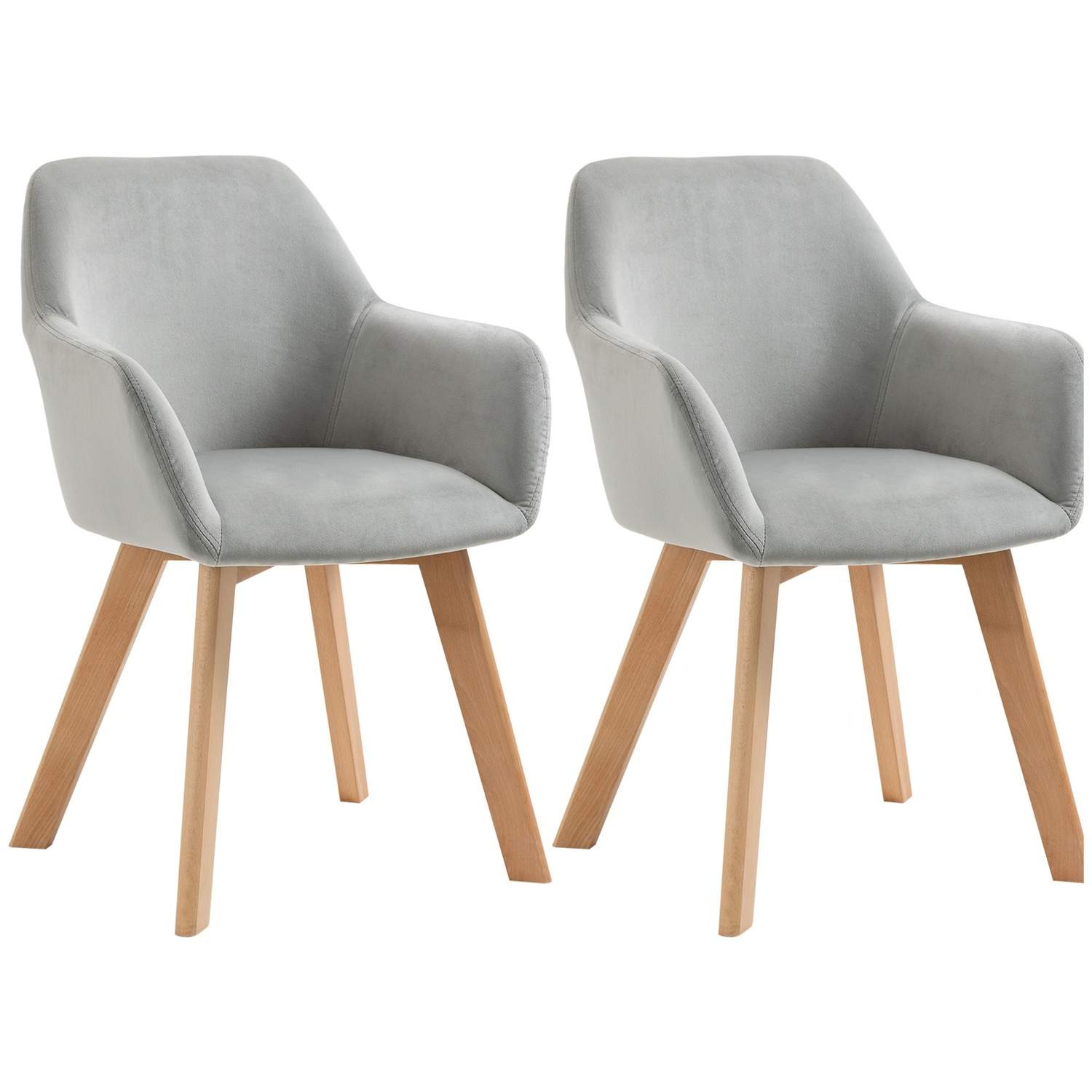 Spisestuestole i gråt fløjlslook med armlæn