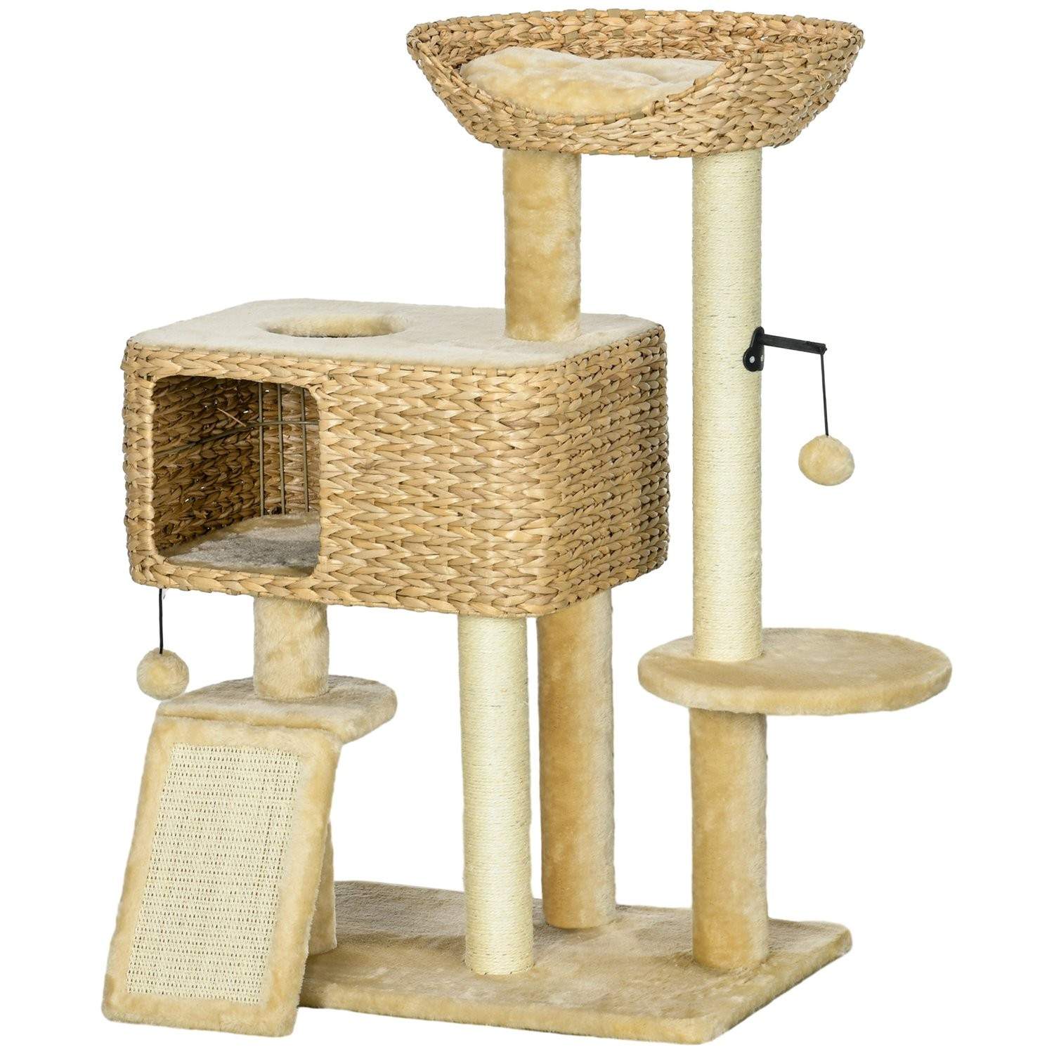 Kattekradsestolpe 98 cm med legebold, beige