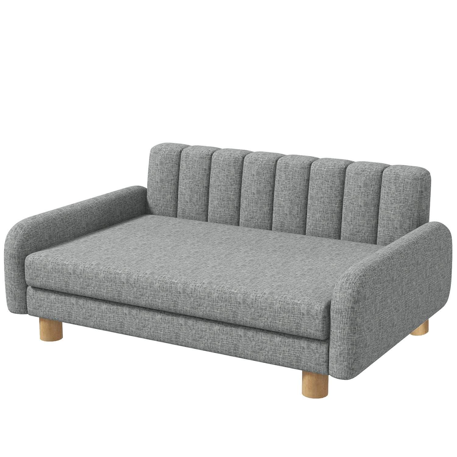 Hævet hundeseng med blød pude, gråt hør