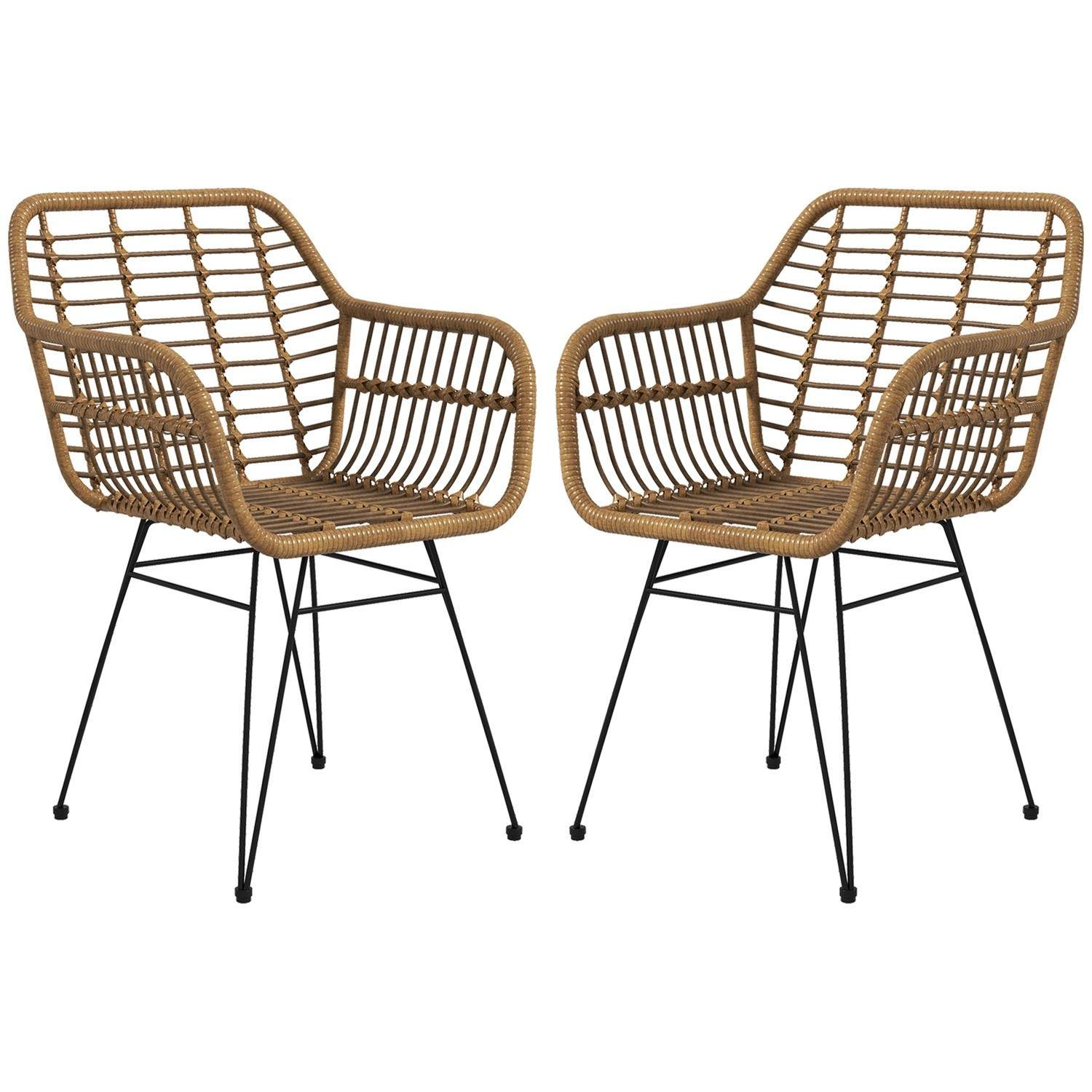 Lysebrune spisestuestole i rottelook, sæt med 2 stk