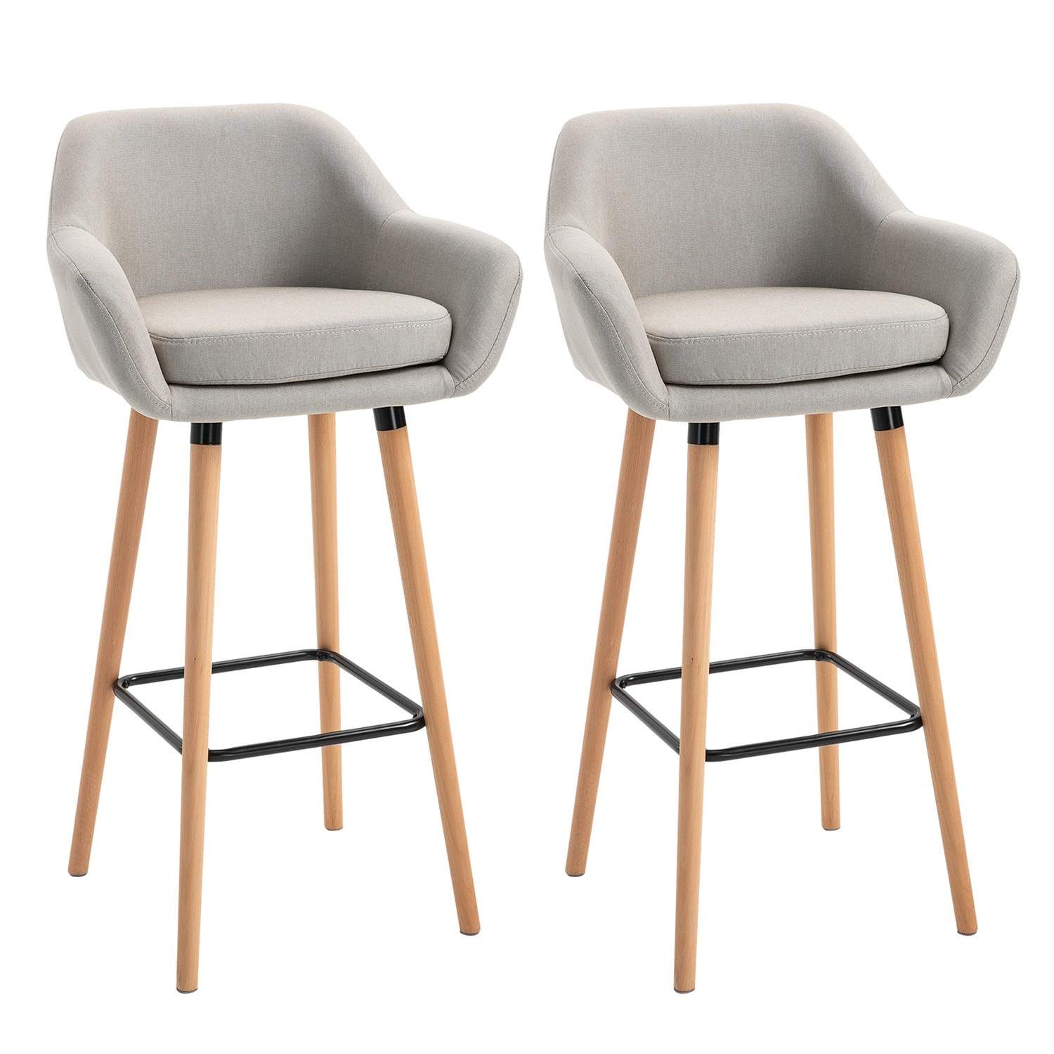 Sæt med 2 komfortable barstole i hør, beige