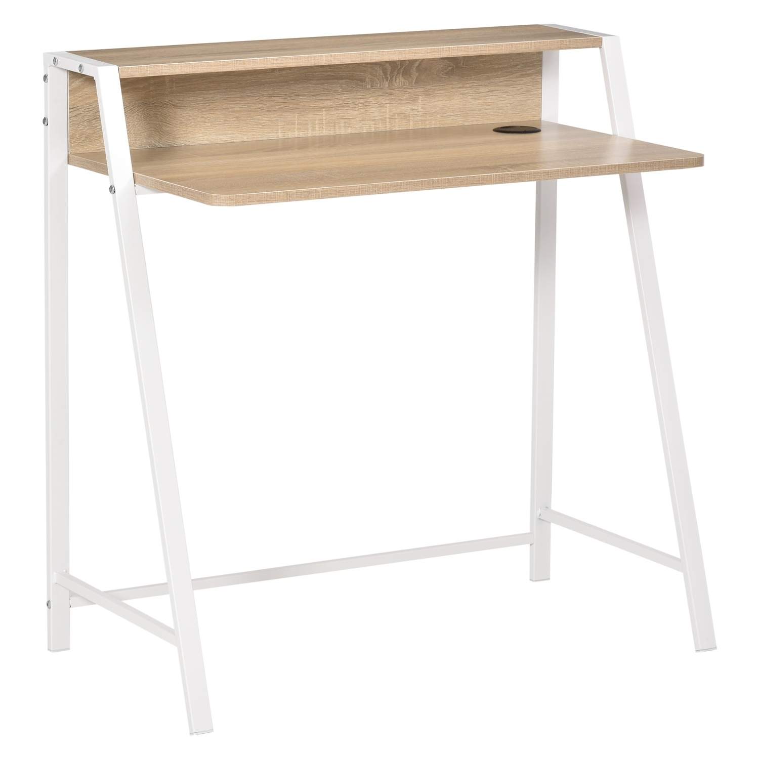 Moderne computerbord med opbevaring, hvid/eg
