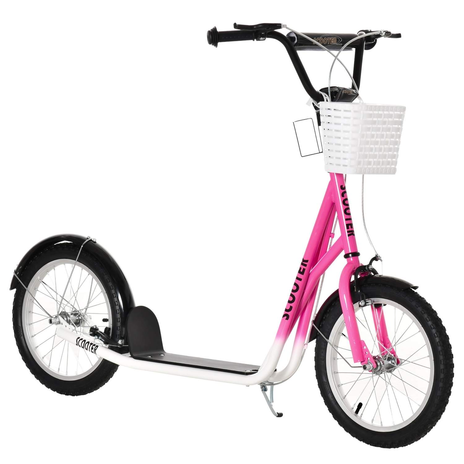 Børnescooter pink/hvid med bremsekurv, justerbar højde