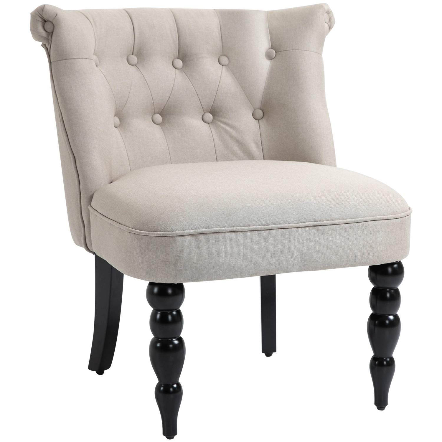 Vintage afslappende stol i beige hør med træramme