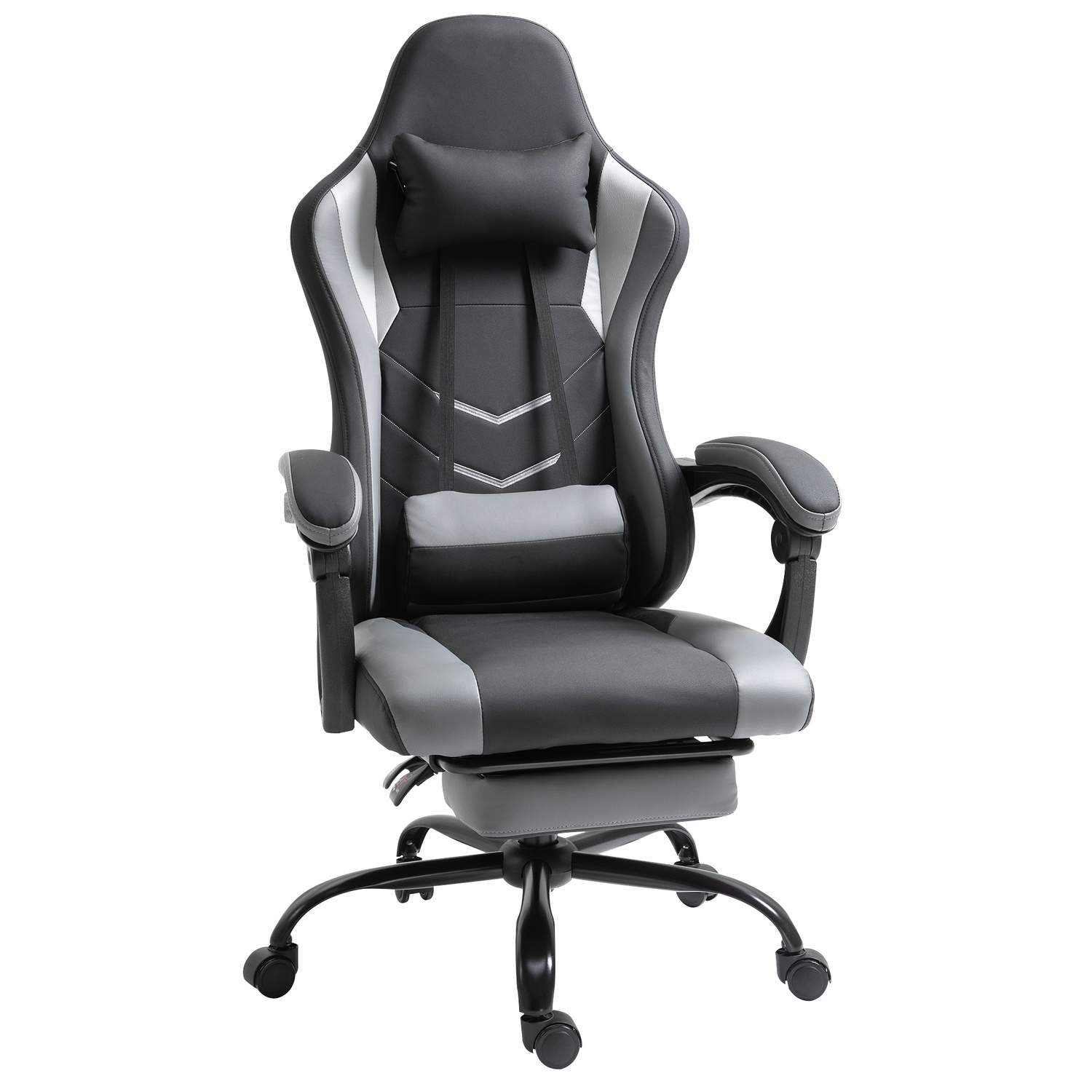 Ergonomisk spillestol Sort med fodstøtte
