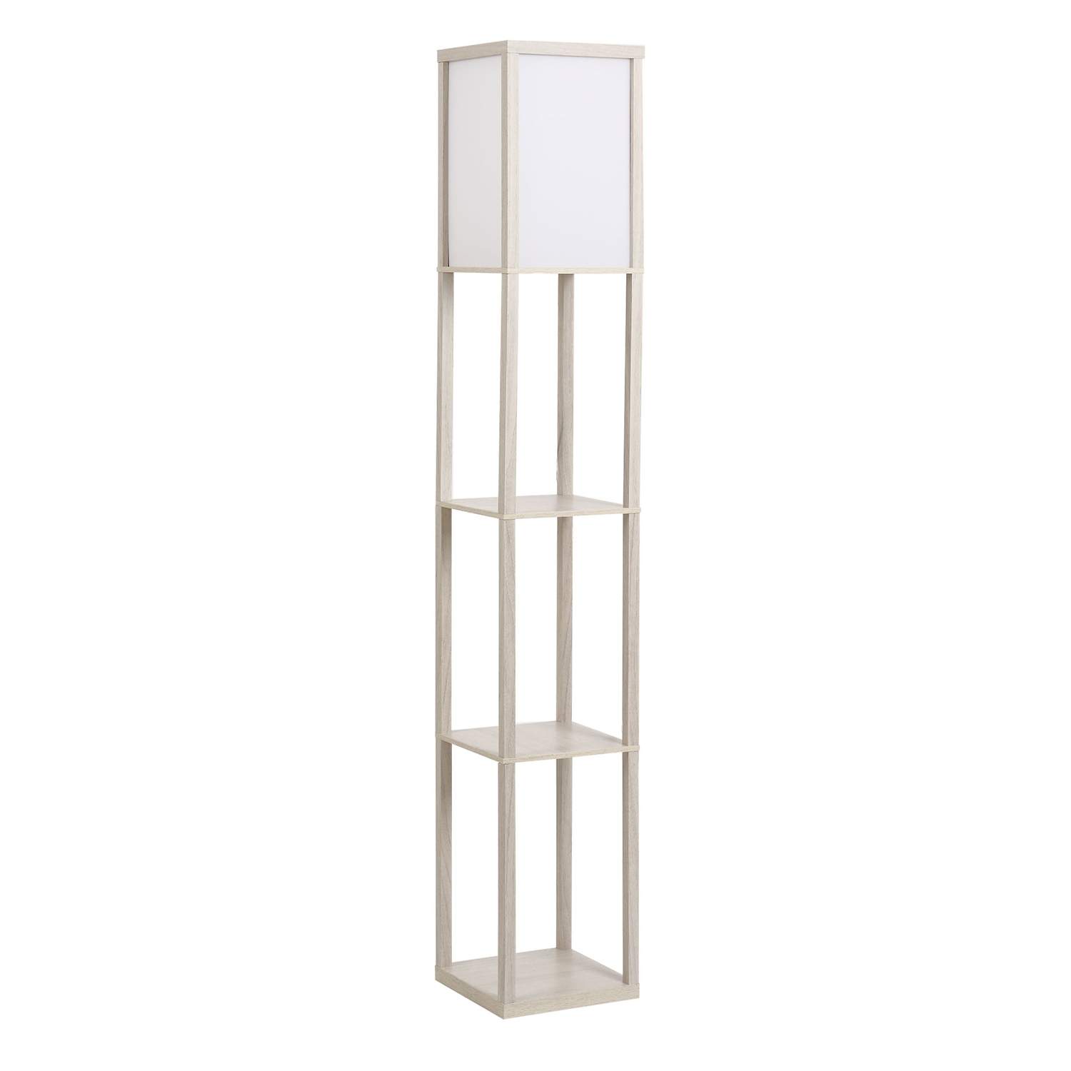 Gulvlampe med hylder i eg og hvid, E27 40W