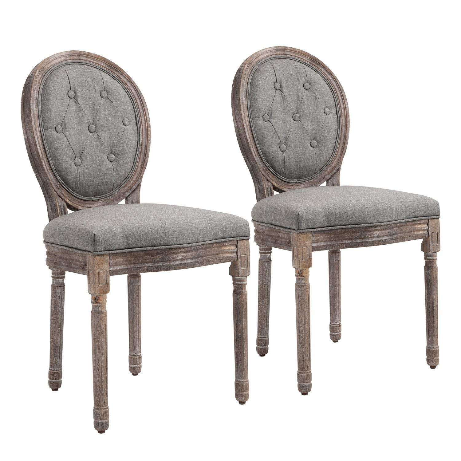 Grå Retro hør spisestuestole, sæt med 2