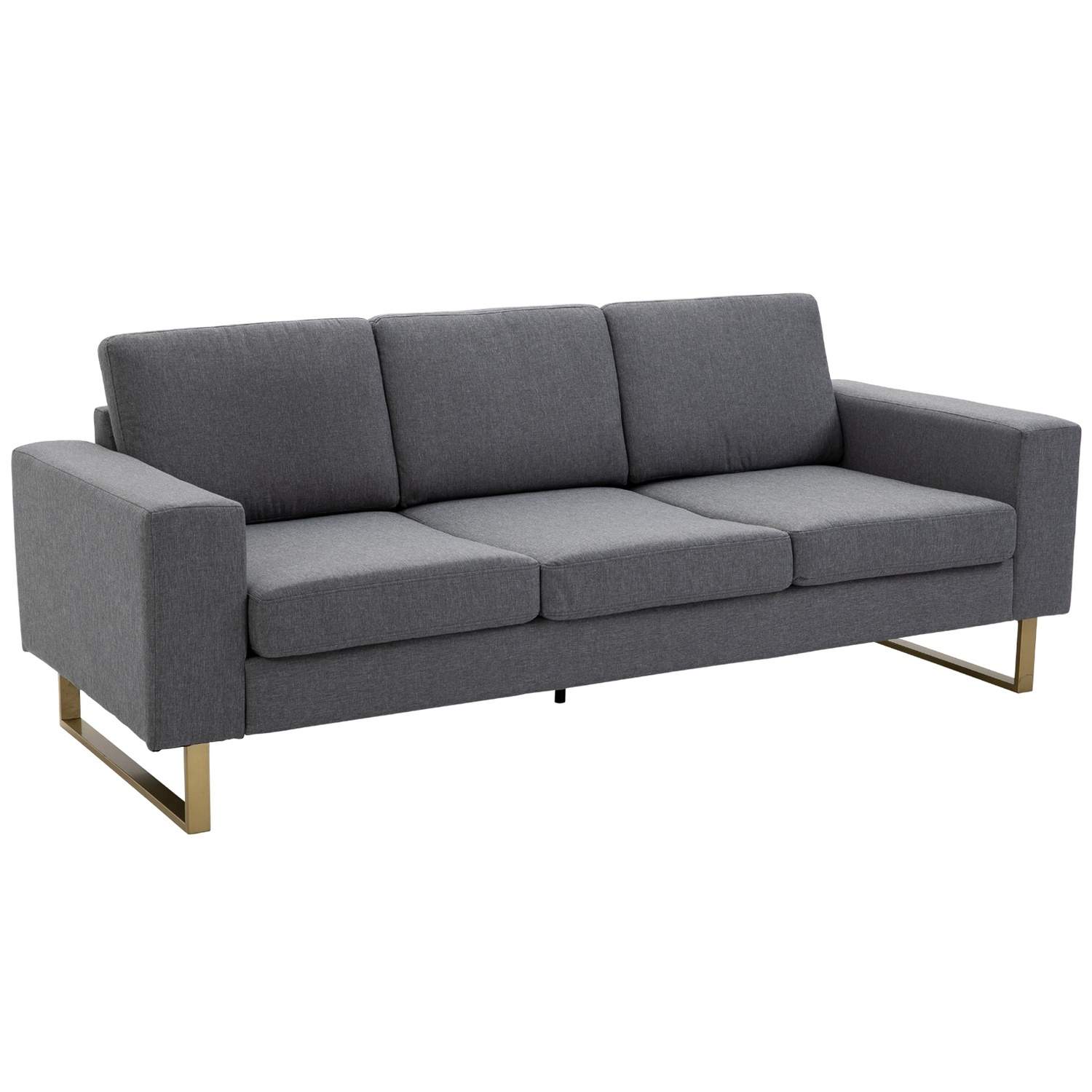 Polstret sofa 3-personers sofa stof sofasæde TV lænestol pude armlæn linned mørkegrå 200 x 82 x 78 cm