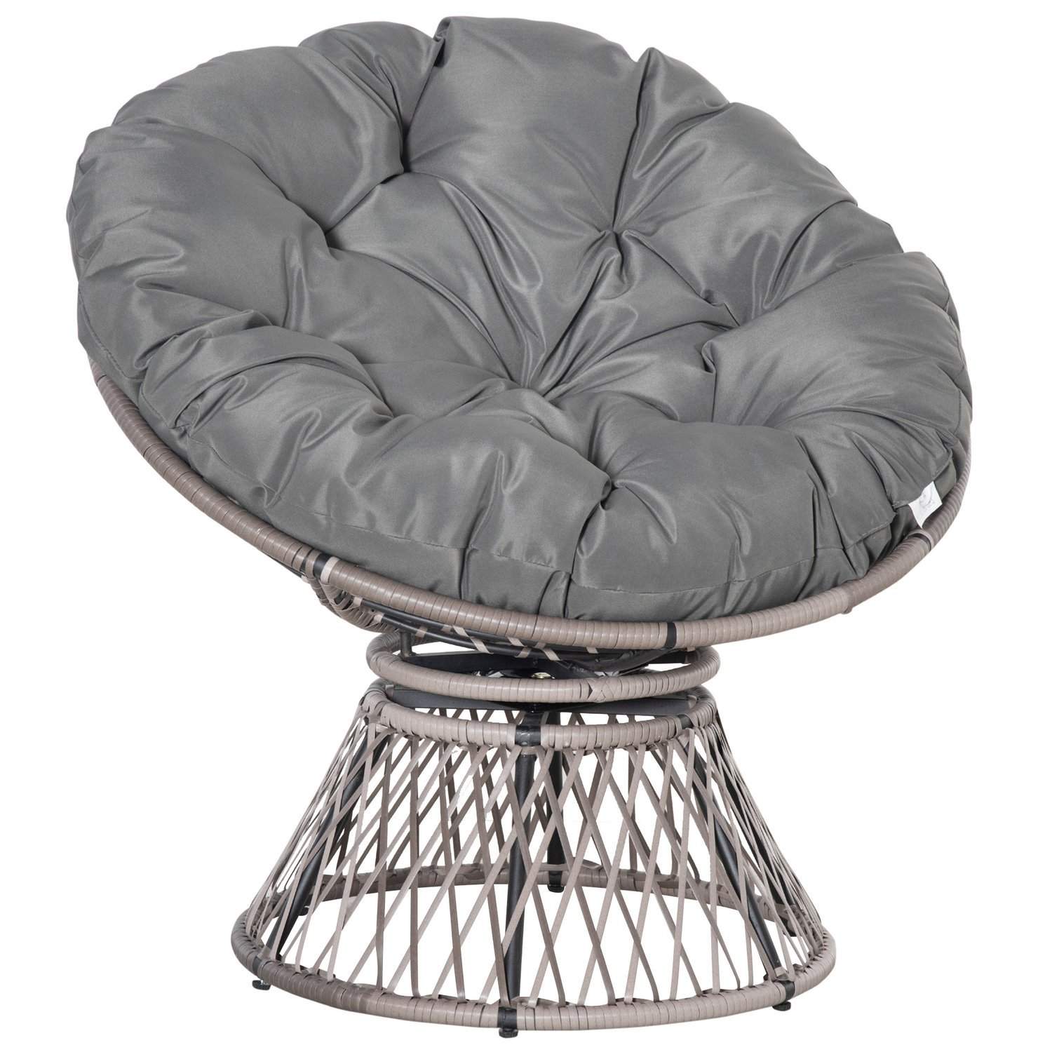 Rattan Papasan stol med polstring, 360° grå