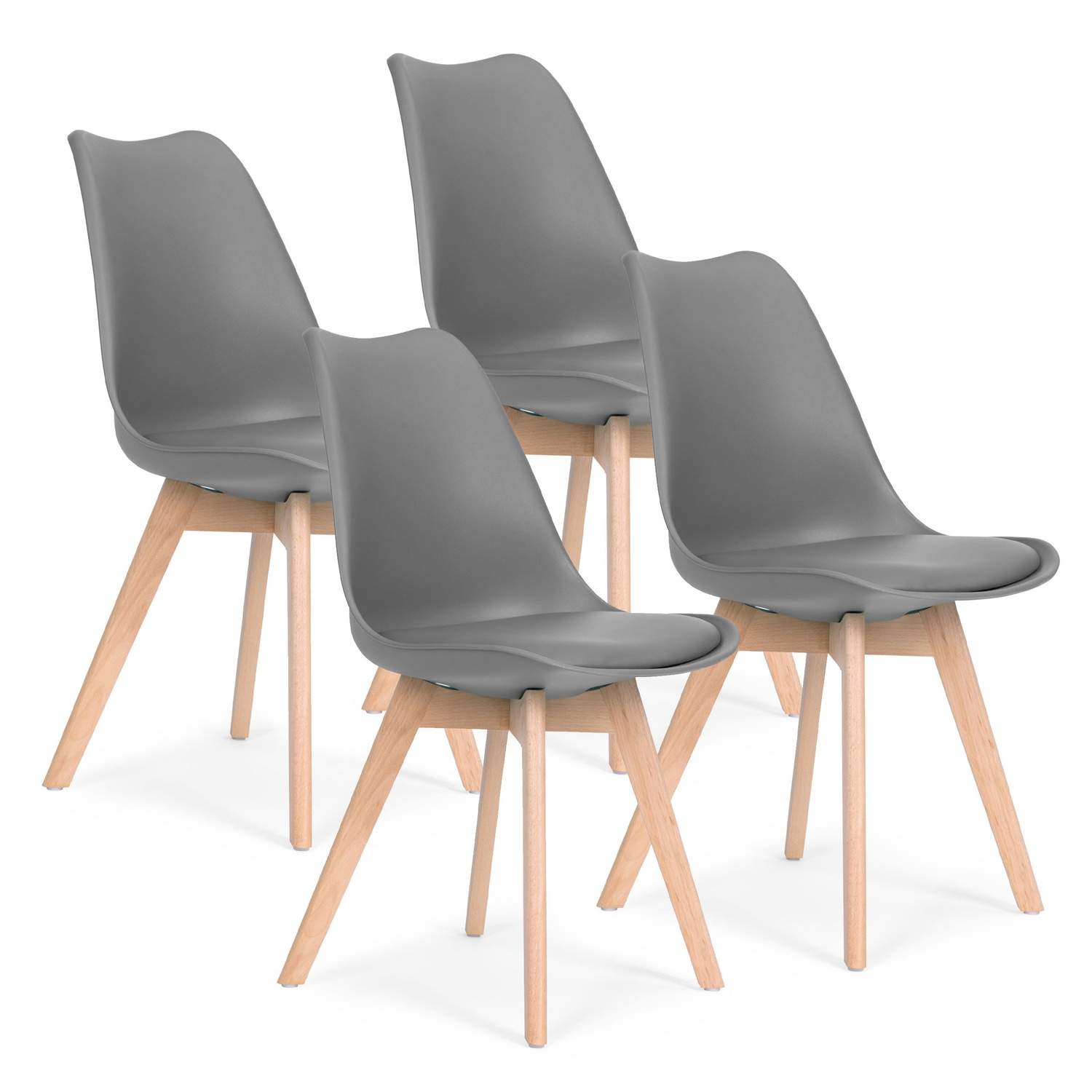 4 spisestuestole med øko læderpude, moderne design