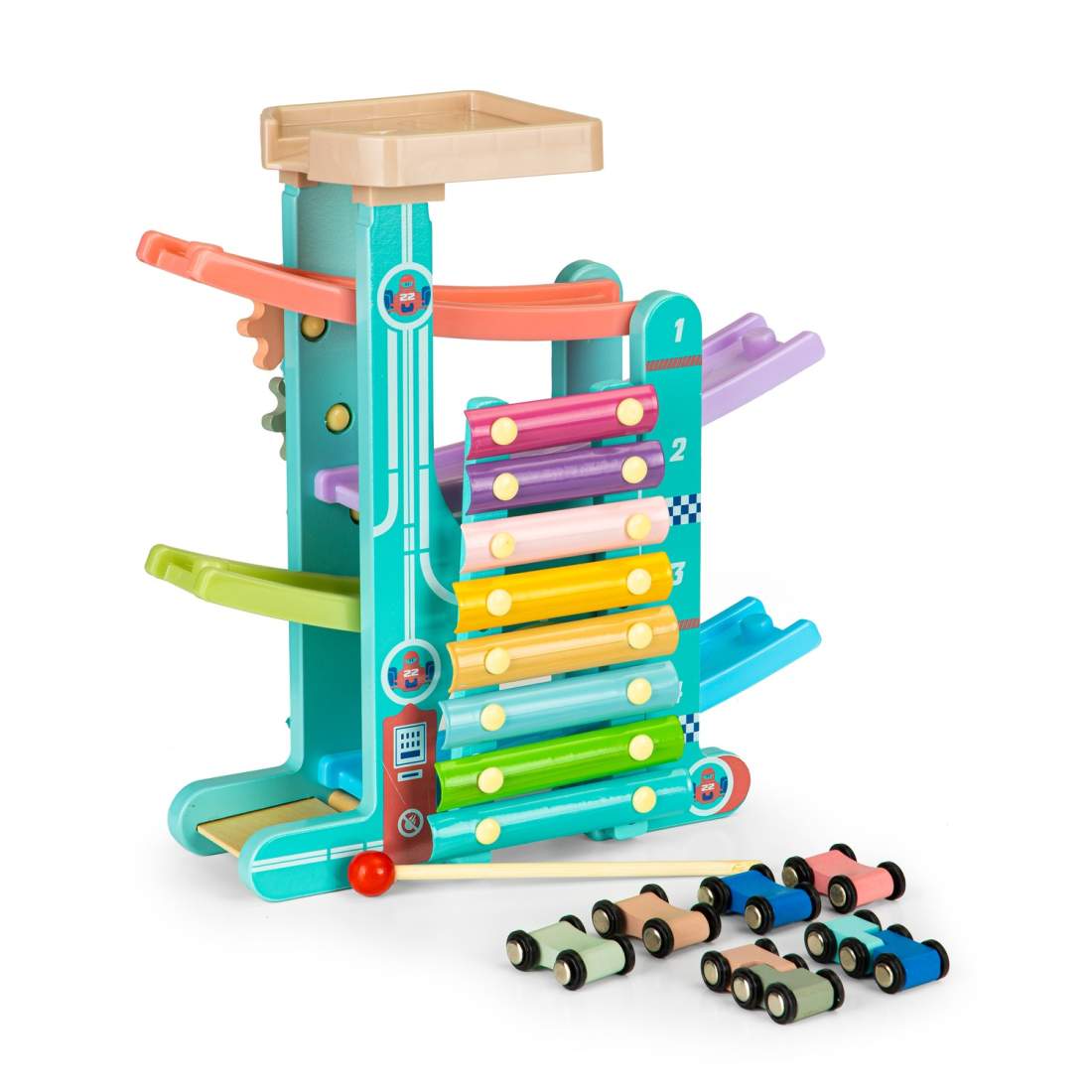 Rutschbana i trä med 6 bilar och xylofon | Hälsa & Skönhet - Personvård - Vård & Rehabilitering - Hållning | Pryloteket