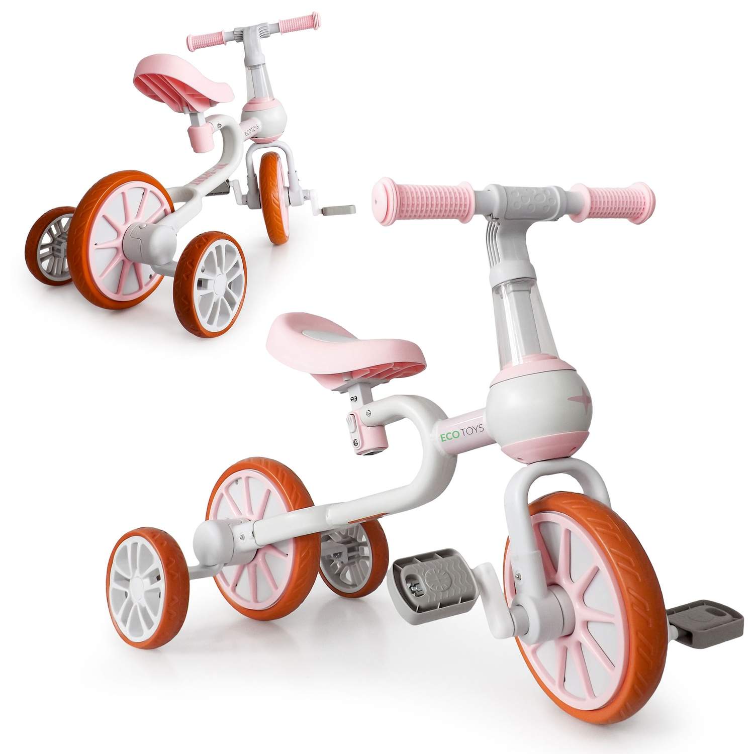 Balancecykel 4i1 med pedaler og sidehjul pink