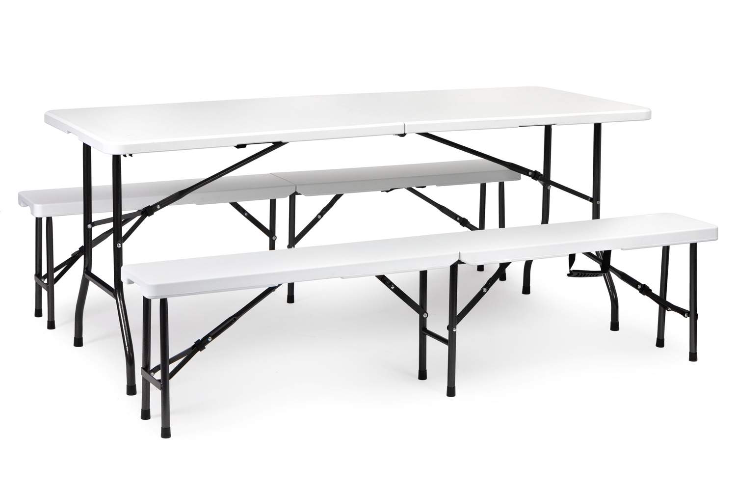 Catering bord 180cm med 2 hvide bænke banket sæt