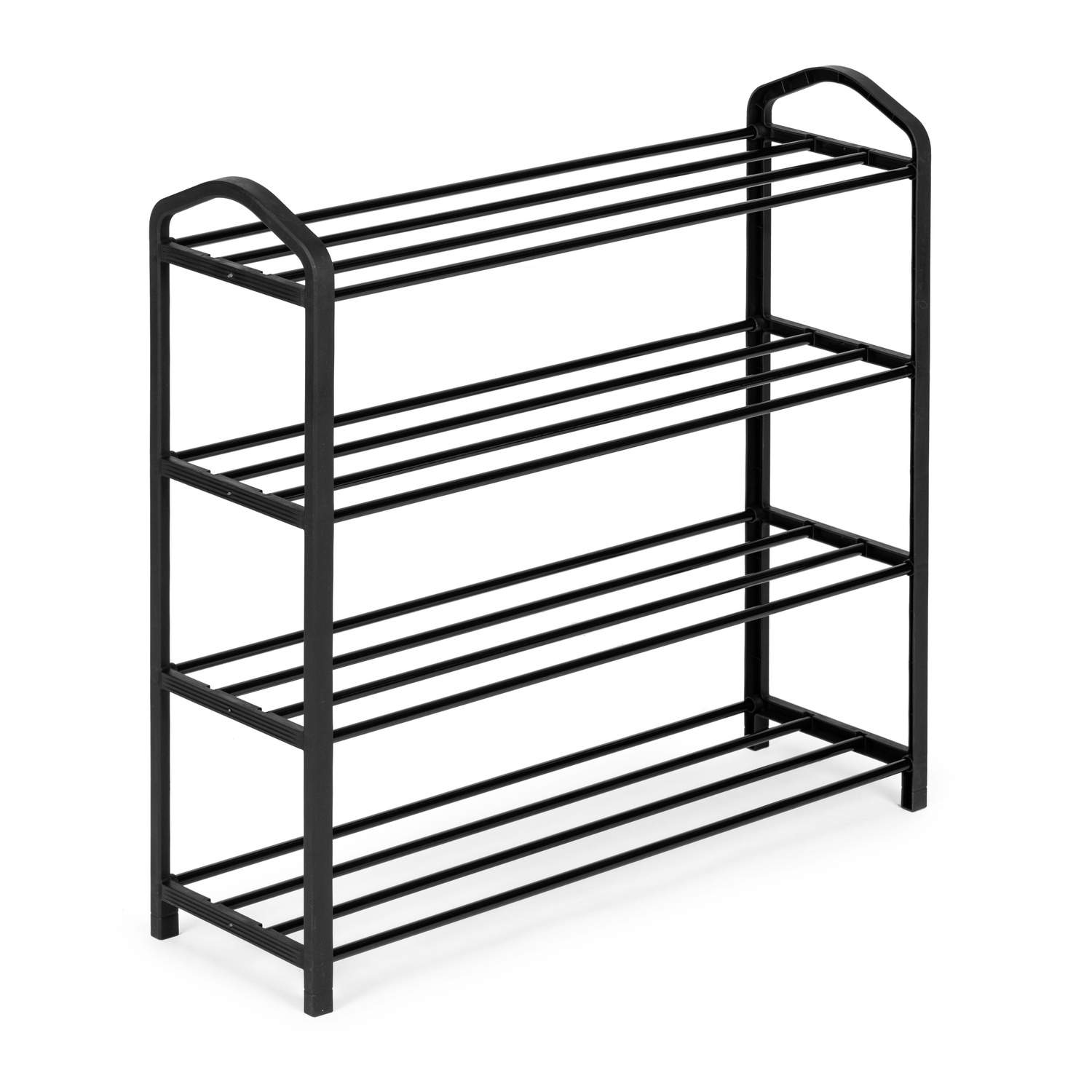 Skohylde i sort metal, 4 hylder, 12 par