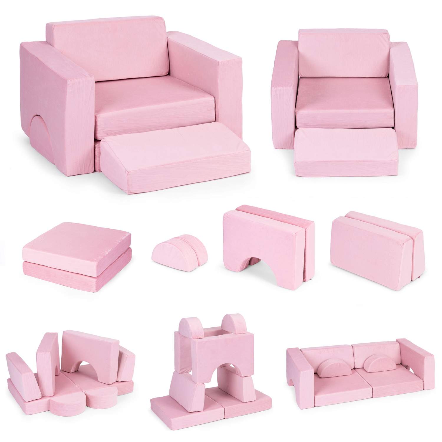 Modulær børnelænestol, 8 hynder, foldbar, pink