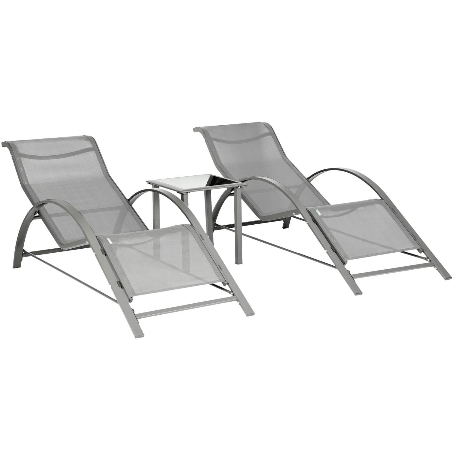 Grå havestole med bord, sæt med 2 stk