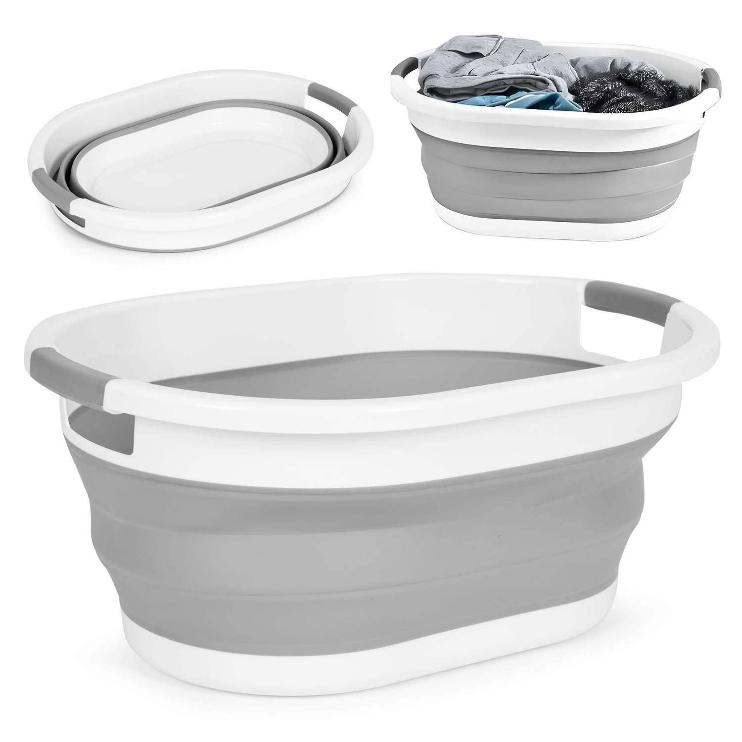 Vikbar Tvättkorg Silikon Vit-Grå 20L | Elektronik - Tillbehör Mobil & Surfplatta - Mobiltillbehör - Mobilkablar - Tillbehör | Pryloteket