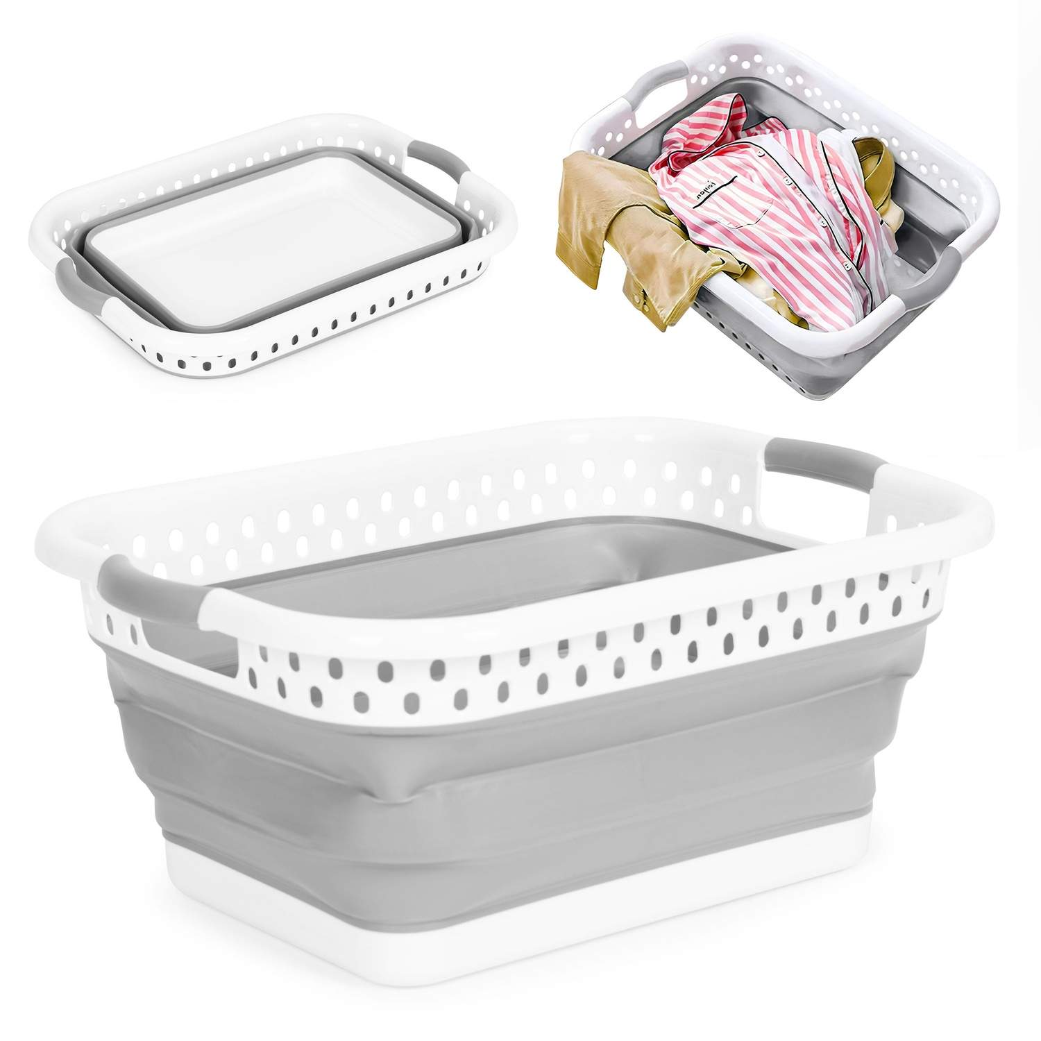 Vikbar Tvättkorg Silikon Vit-Grå 20L | Mode & Accessoarer - Kläder - Underkläder | Pryloteket